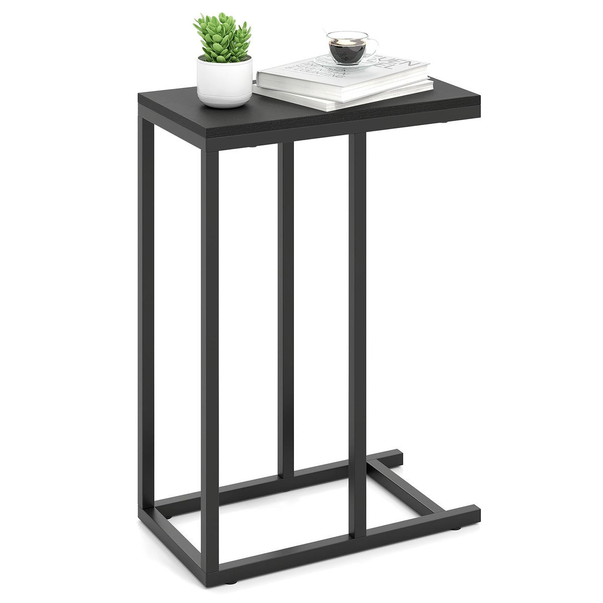 C-shaped Side Table with Heavy-duty Metal Frame-Black-End & Side Tables-DECOROLALA