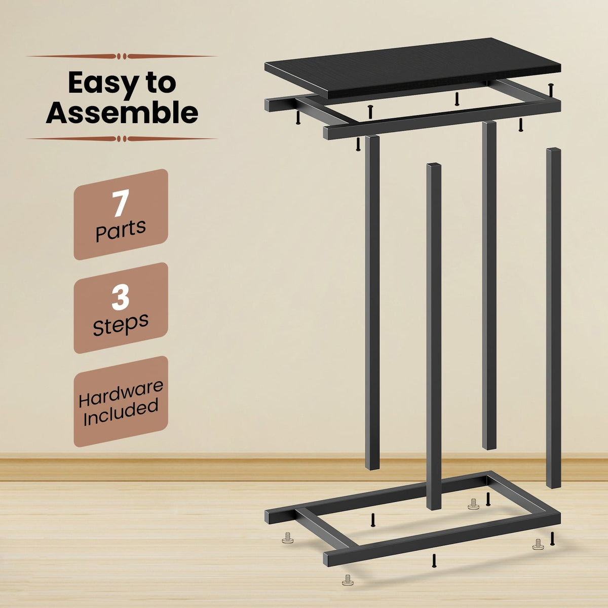 C-shaped Side Table with Heavy-duty Metal Frame-Black-End & Side Tables-DECOROLALA