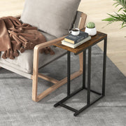 C-shaped Side Table with Heavy-duty Metal Frame-Rustic Brown-End & Side Tables-DECOROLALA