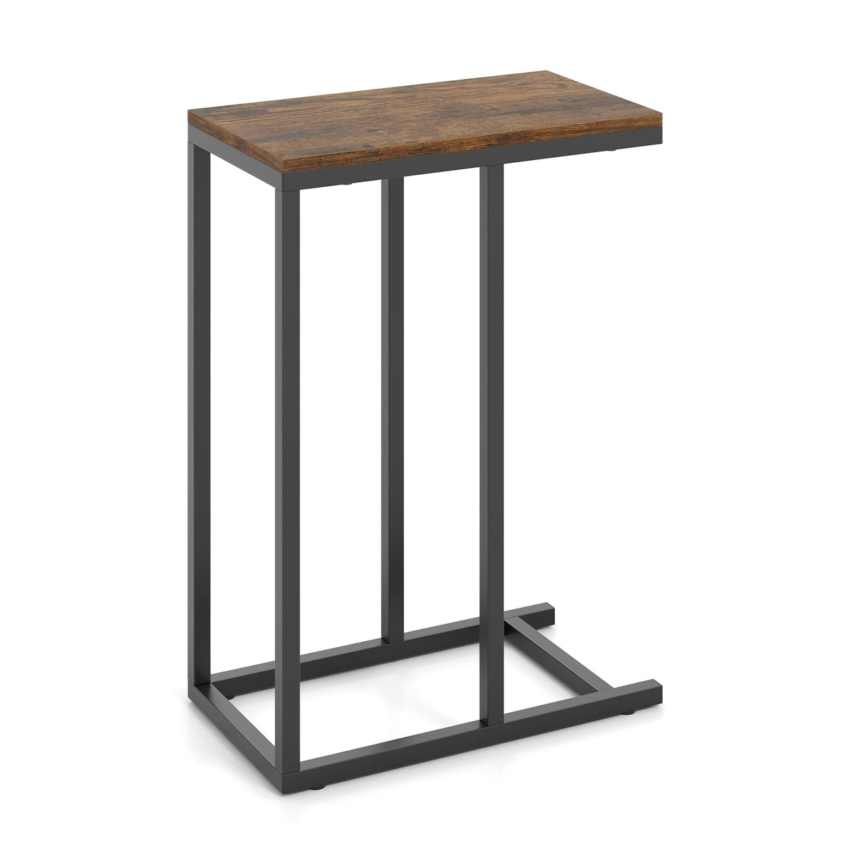 C-shaped Side Table with Heavy-duty Metal Frame-Rustic Brown-End & Side Tables-DECOROLALA