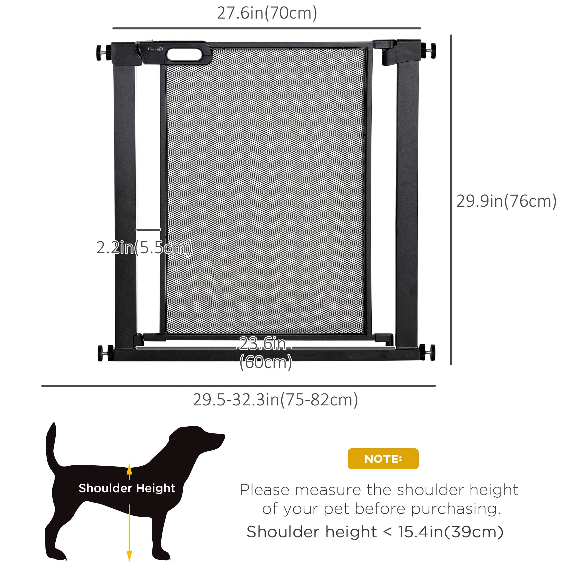 Barrière métallique pour animaux de 29.5"-32.3", avec porte à fermeture automatique, double verrouillage, barrière pour chiens pour portes, escaliers et couloirs, intérieur/extérieur, noire