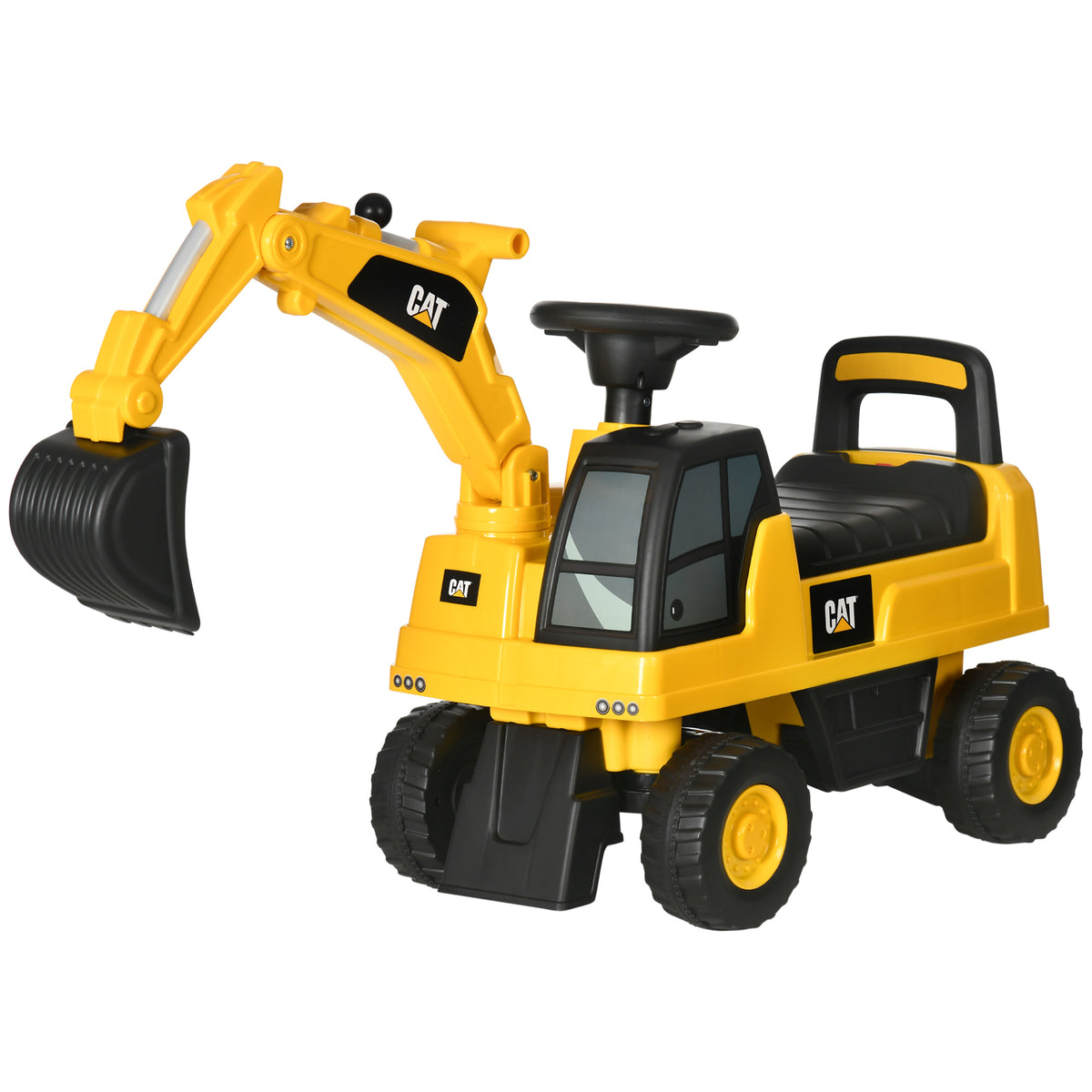 Kids Excavator Ride on Toy CAT Licensed with Manual Shovel, Horn, Hidden Storage for 18-36 Months, Yellow-Toys & Games > Baby & Toddler Toys > Riding & Rocking Toys > Toy Excavators-DECOROLALA