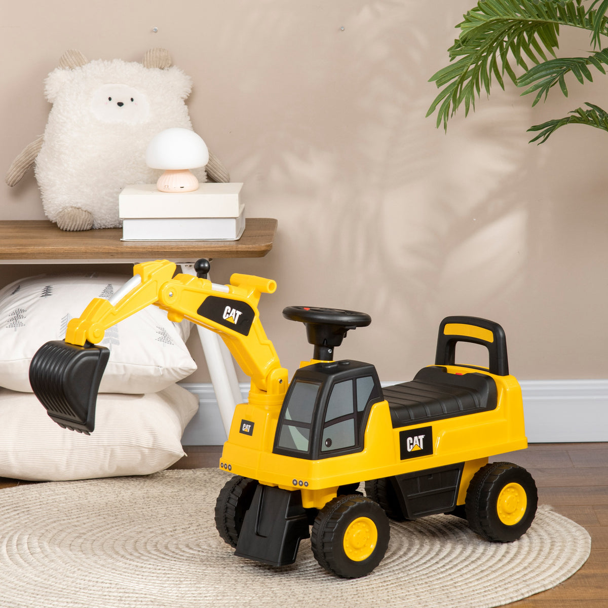 Kids Excavator Ride on Toy CAT Licensed with Manual Shovel, Horn, Hidden Storage for 18-36 Months, Yellow-Toys & Games > Baby & Toddler Toys > Riding & Rocking Toys > Toy Excavators-DECOROLALA