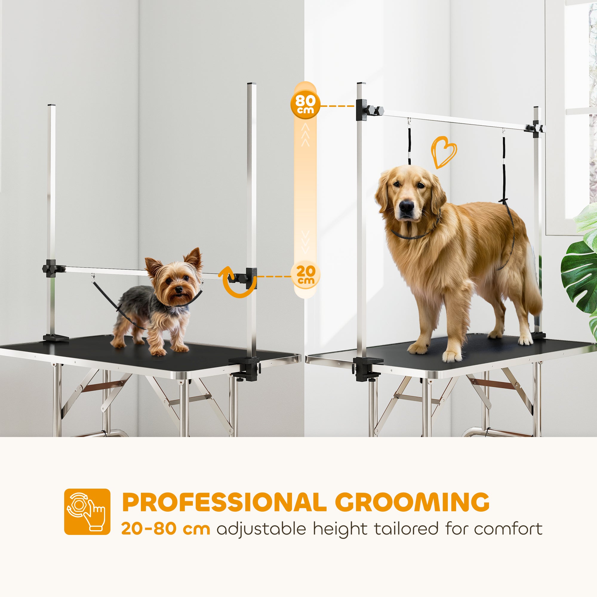 Adjustable Dog Grooming Table with 2 Safety Slings, Storage Basket, Black
