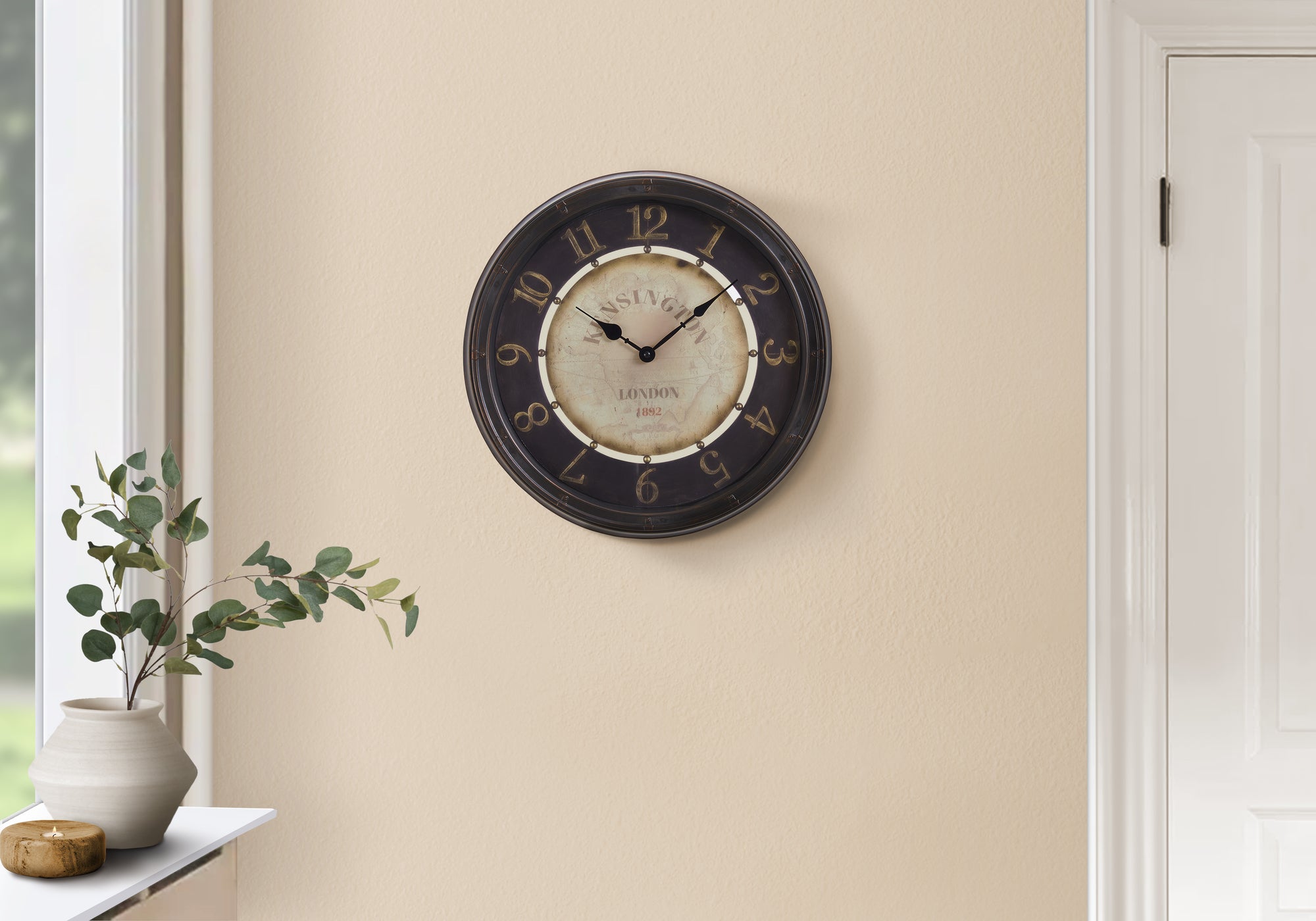 CLOCKS - 16"DIA / WALL CLOCK / ANTIQUE BROWN-Clock-DECOROLALA