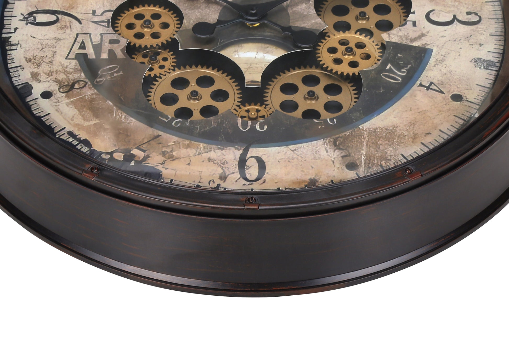 CLOCKS - 20"DIA / GEAR MECHANISM WALL CLOCK / BROWN-Clock-DECOROLALA