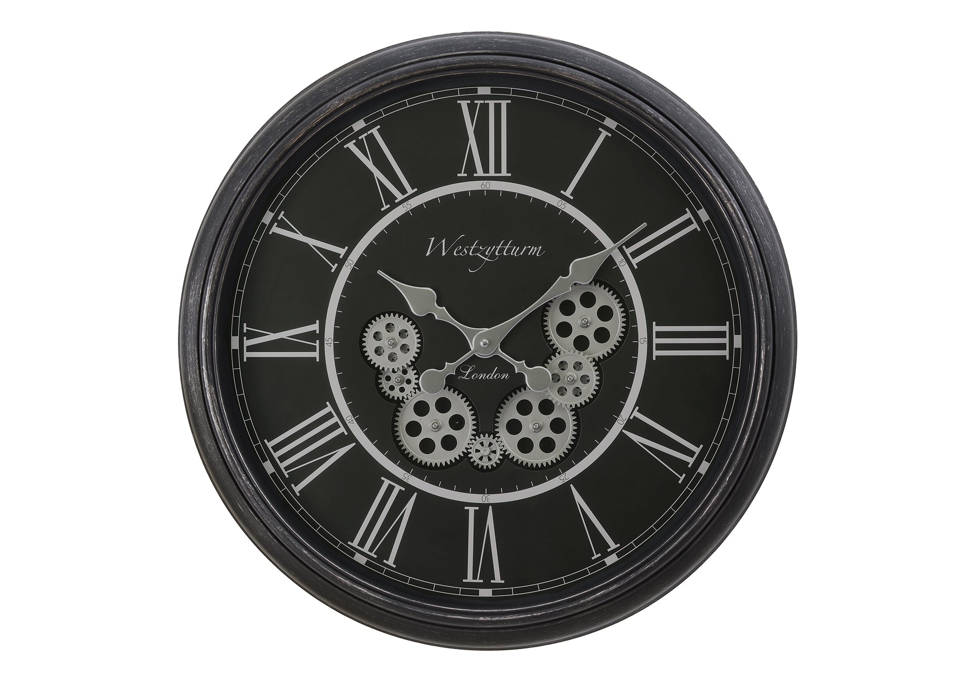 CLOCKS - 23"DIA / GEAR MECHANISM WALL CLOCK / BLACK-Clock-DECOROLALA