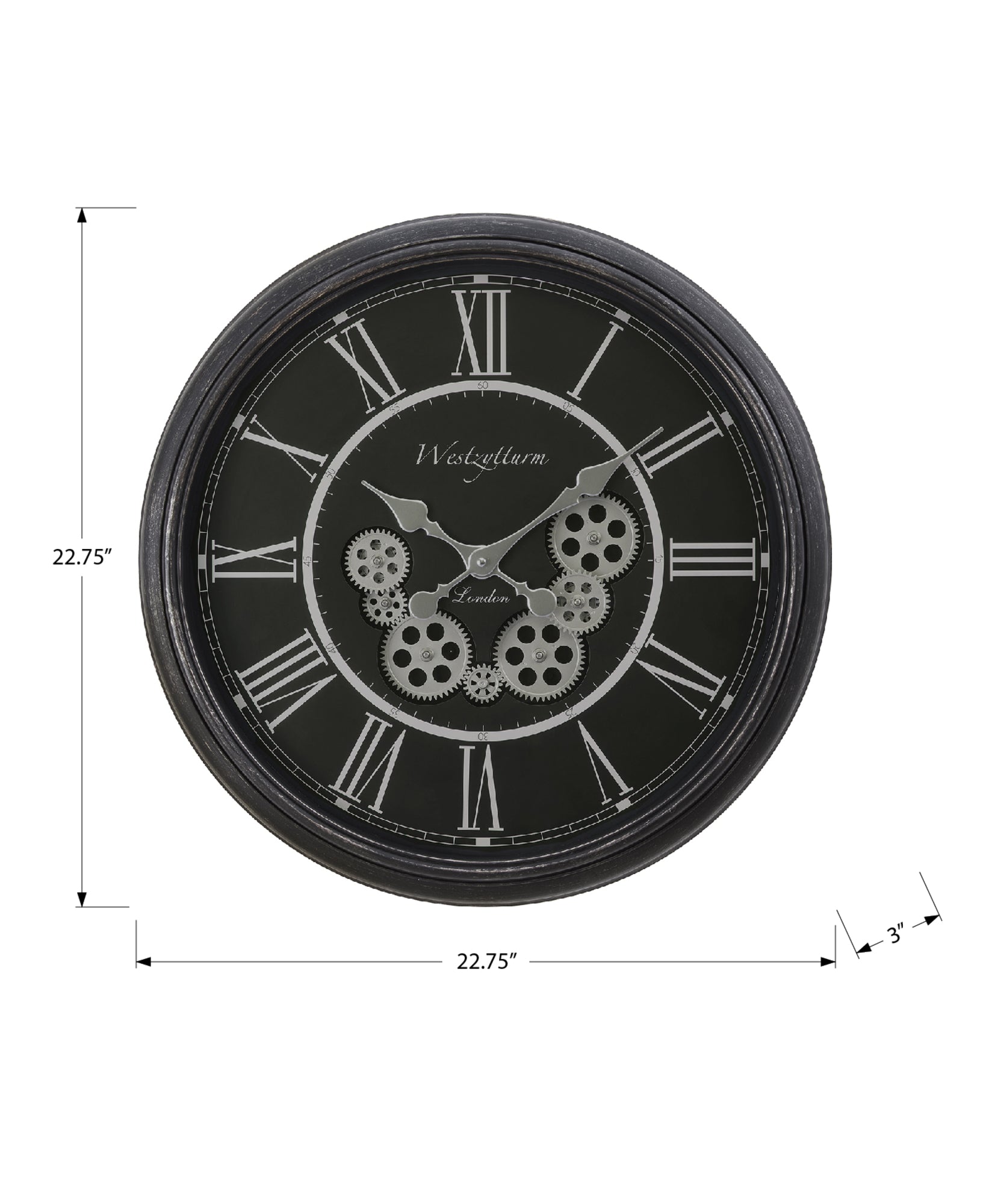 CLOCKS - 23"DIA / GEAR MECHANISM WALL CLOCK / BLACK-Clock-DECOROLALA