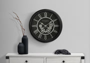 CLOCKS - 23"DIA / GEAR MECHANISM WALL CLOCK / BLACK-Clock-DECOROLALA