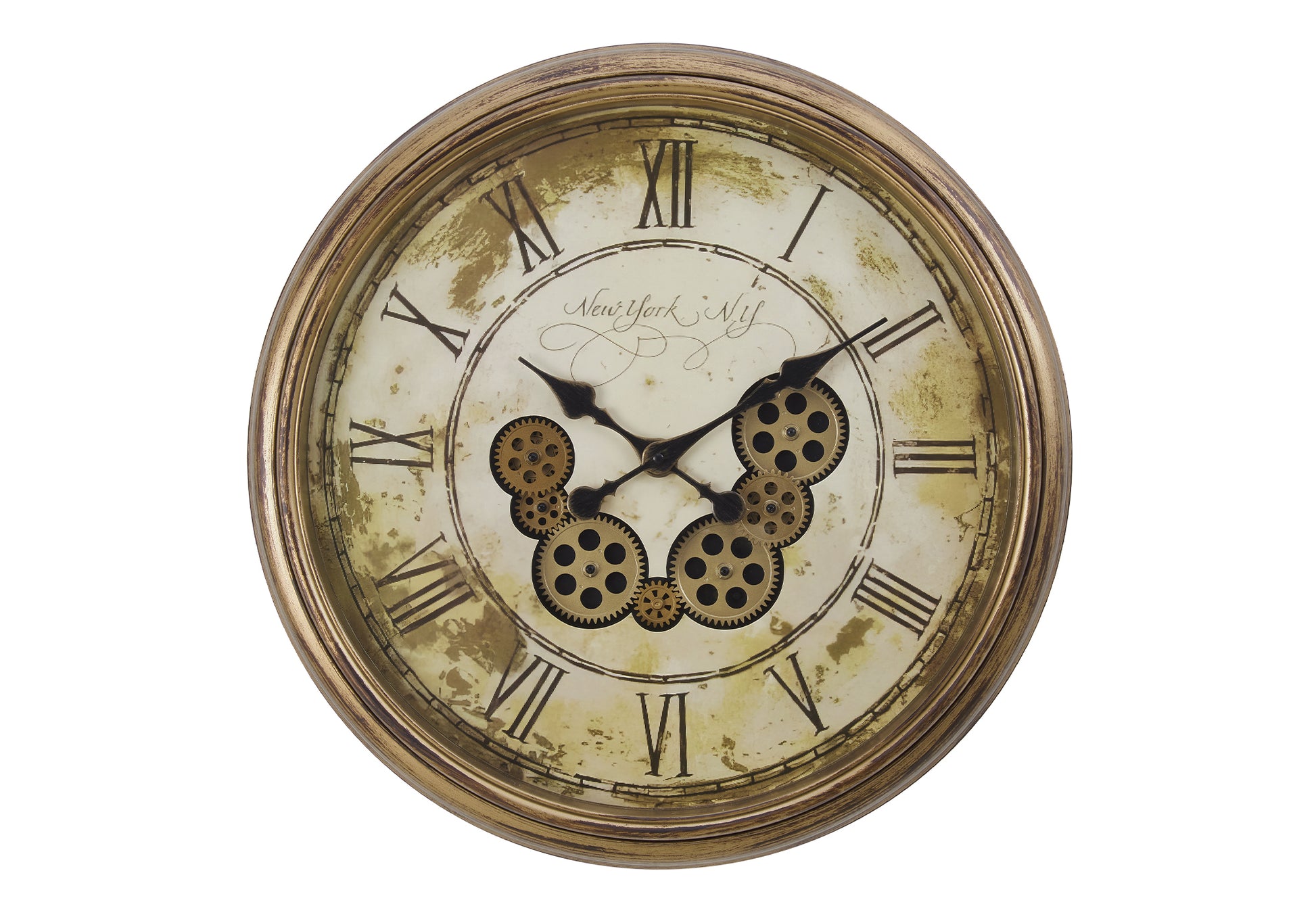 CLOCKS - 23"DIA / GEAR MECHANISM WALL CLOCK / BROWN-Clock-DECOROLALA