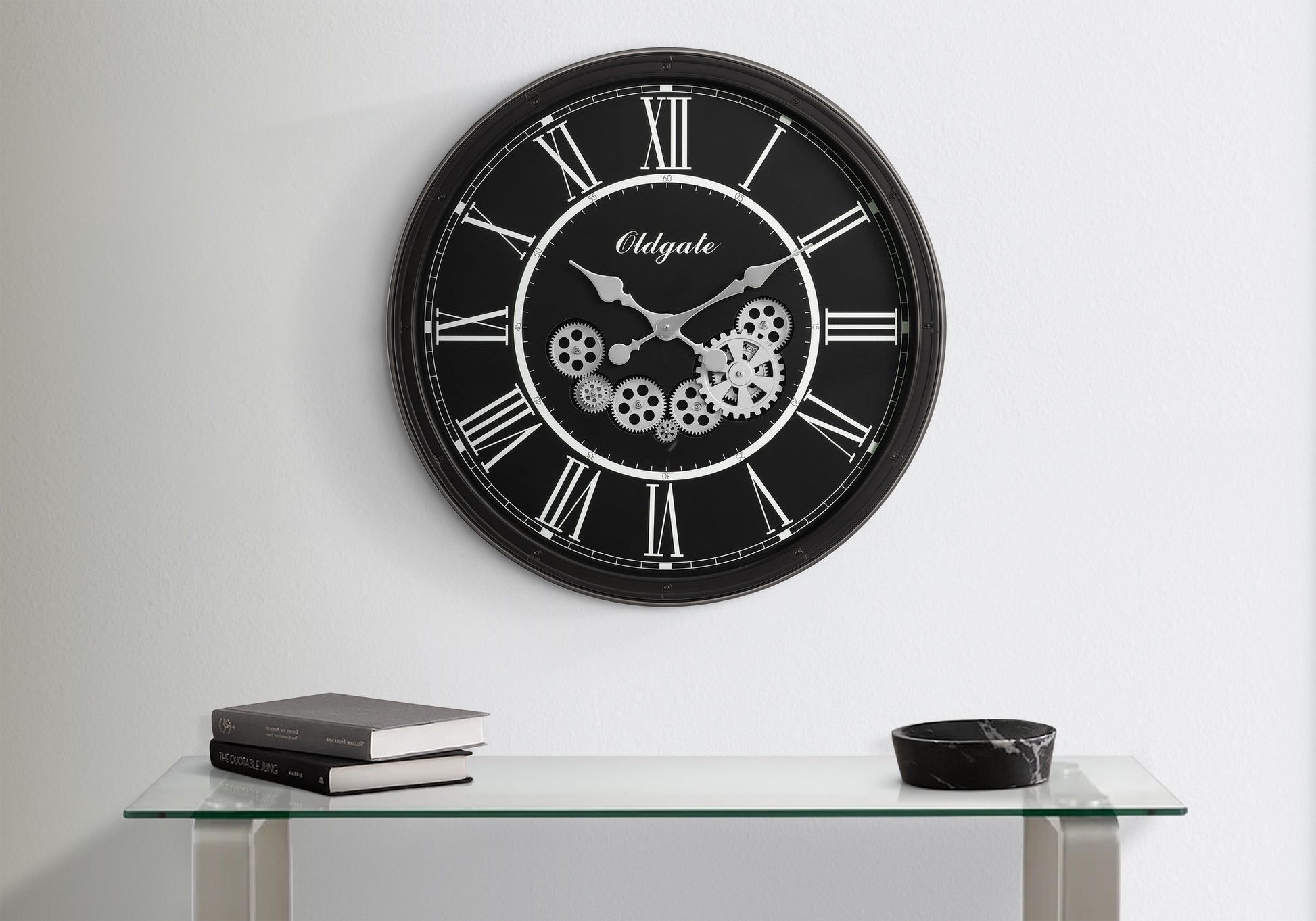 CLOCKS - 30"DIA / GEAR MECHANISM WALL CLOCK / BLACK-Clock-DECOROLALA