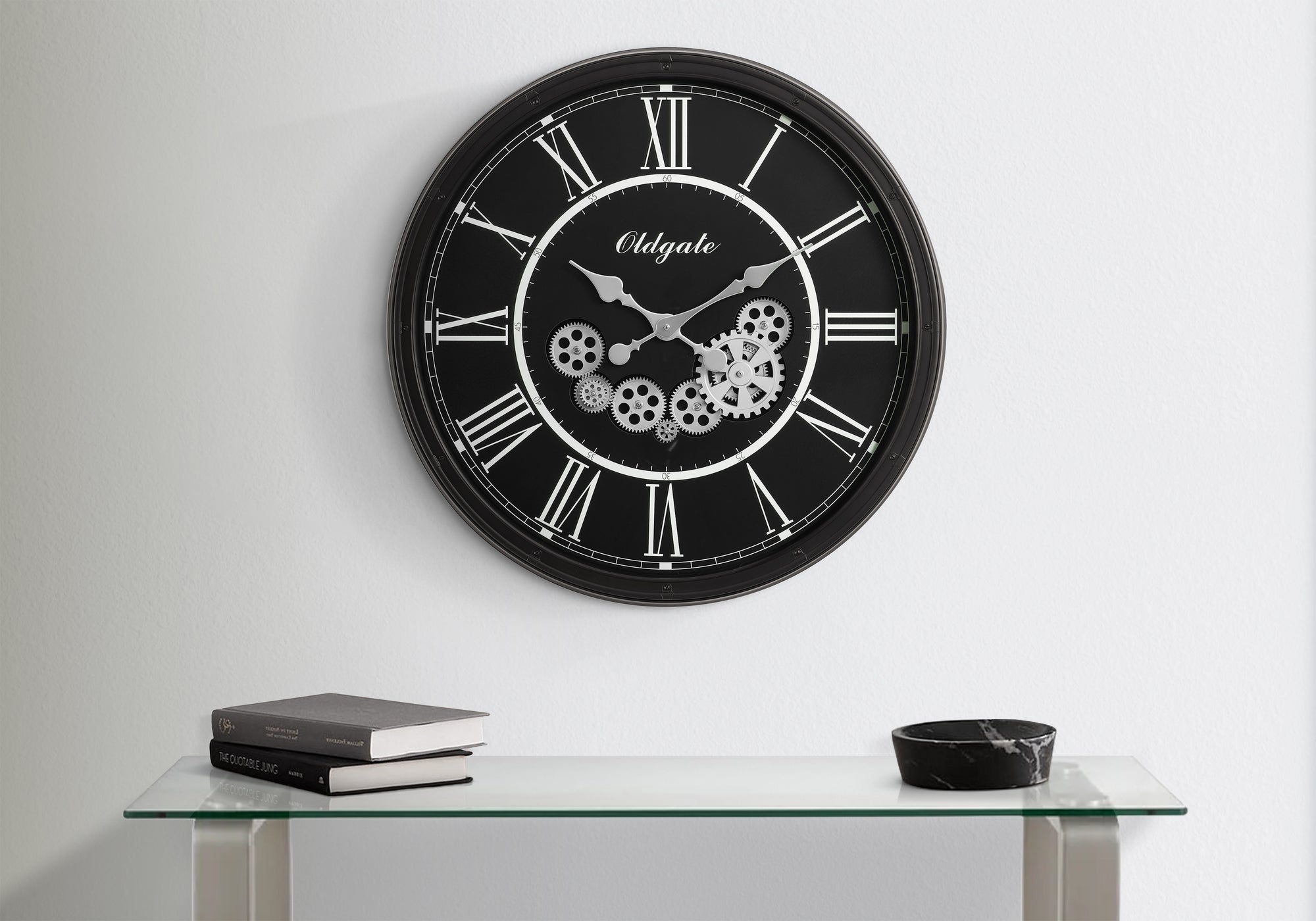 CLOCKS - 30"DIA / GEAR MECHANISM WALL CLOCK / BLACK-Clock-DECOROLALA