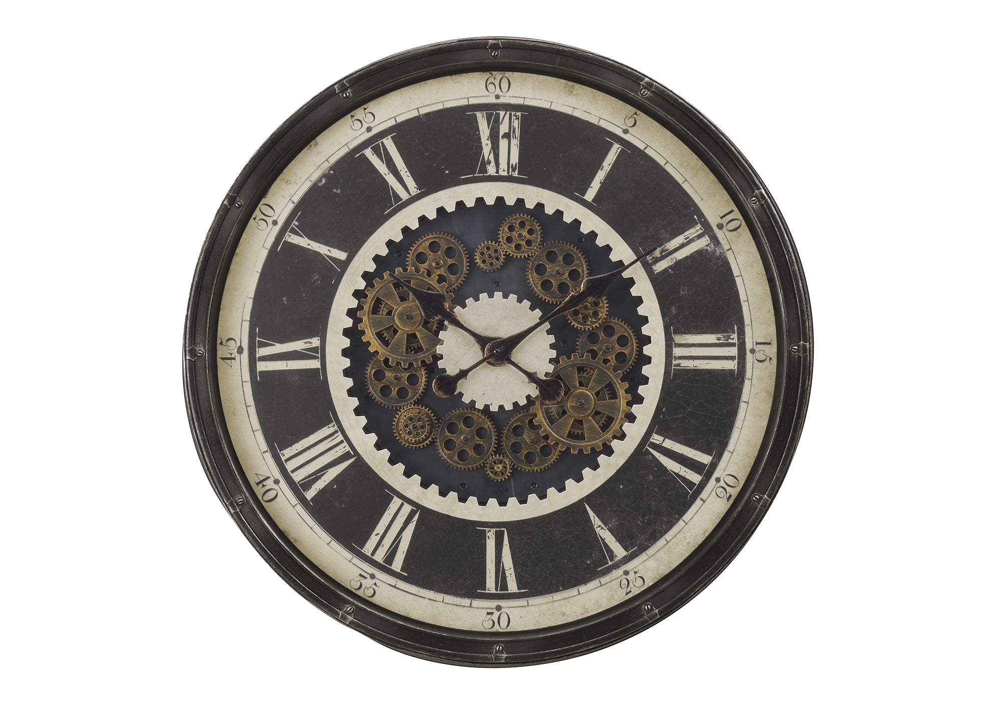 CLOCKS - 30"DIA / GEAR MECHANISM WALL CLOCK / BROWN-Clock-DECOROLALA