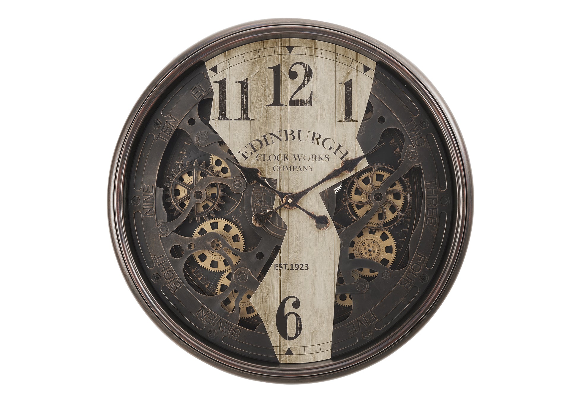 CLOCKS - 30"DIA / GEAR MECHANISM WALL CLOCK / BROWN-Clock-DECOROLALA