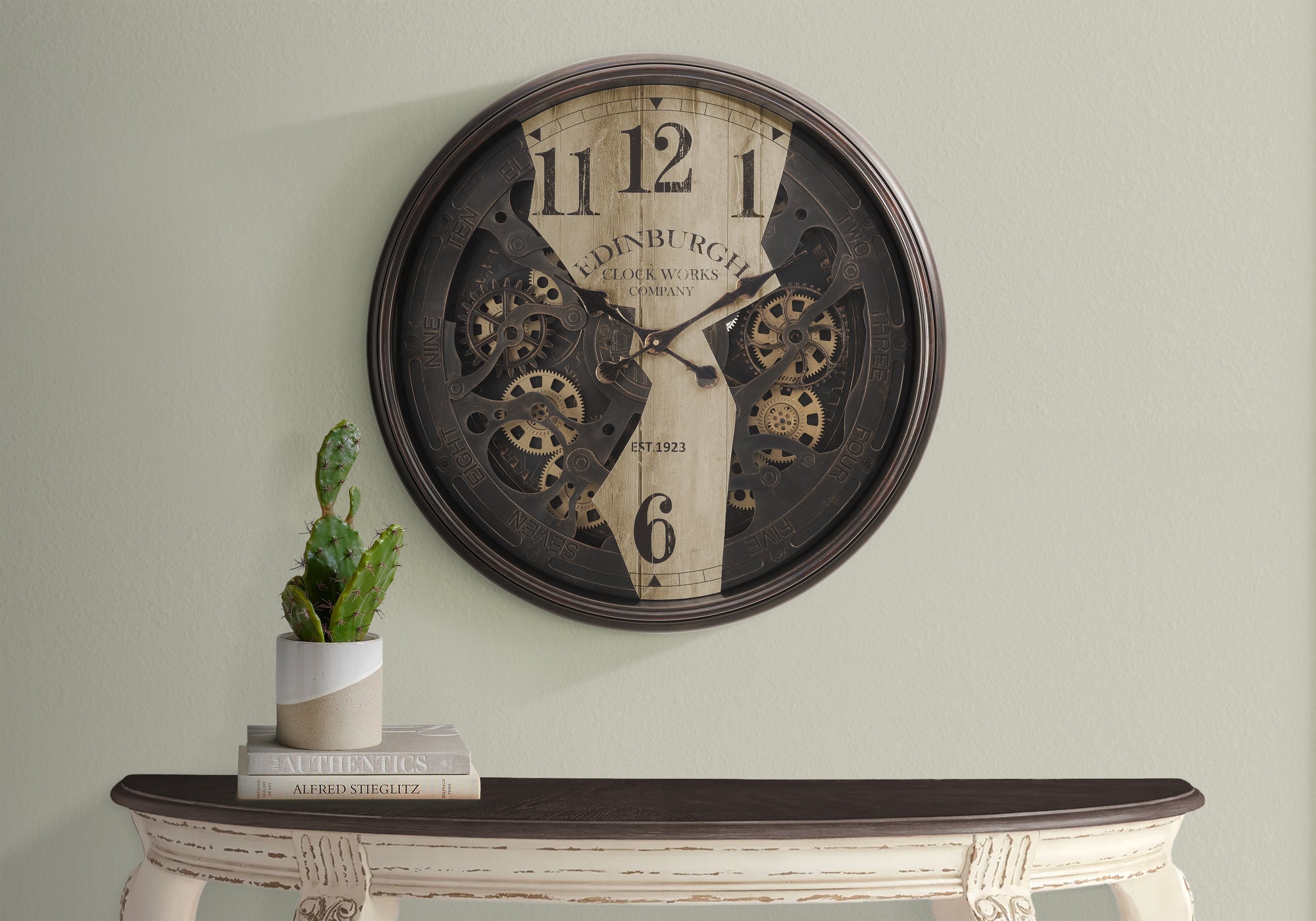 CLOCKS - 30"DIA / GEAR MECHANISM WALL CLOCK / BROWN-Clock-DECOROLALA