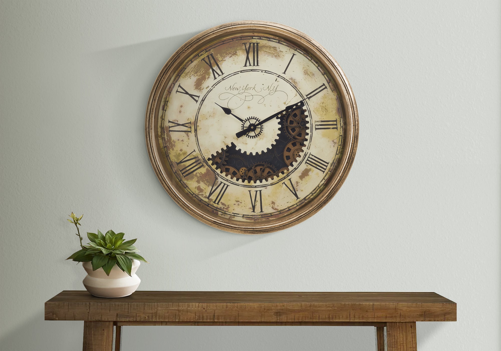 CLOCKS - 30"DIA / GEAR MECHANISM WALL CLOCK / BROWN-Clock-DECOROLALA