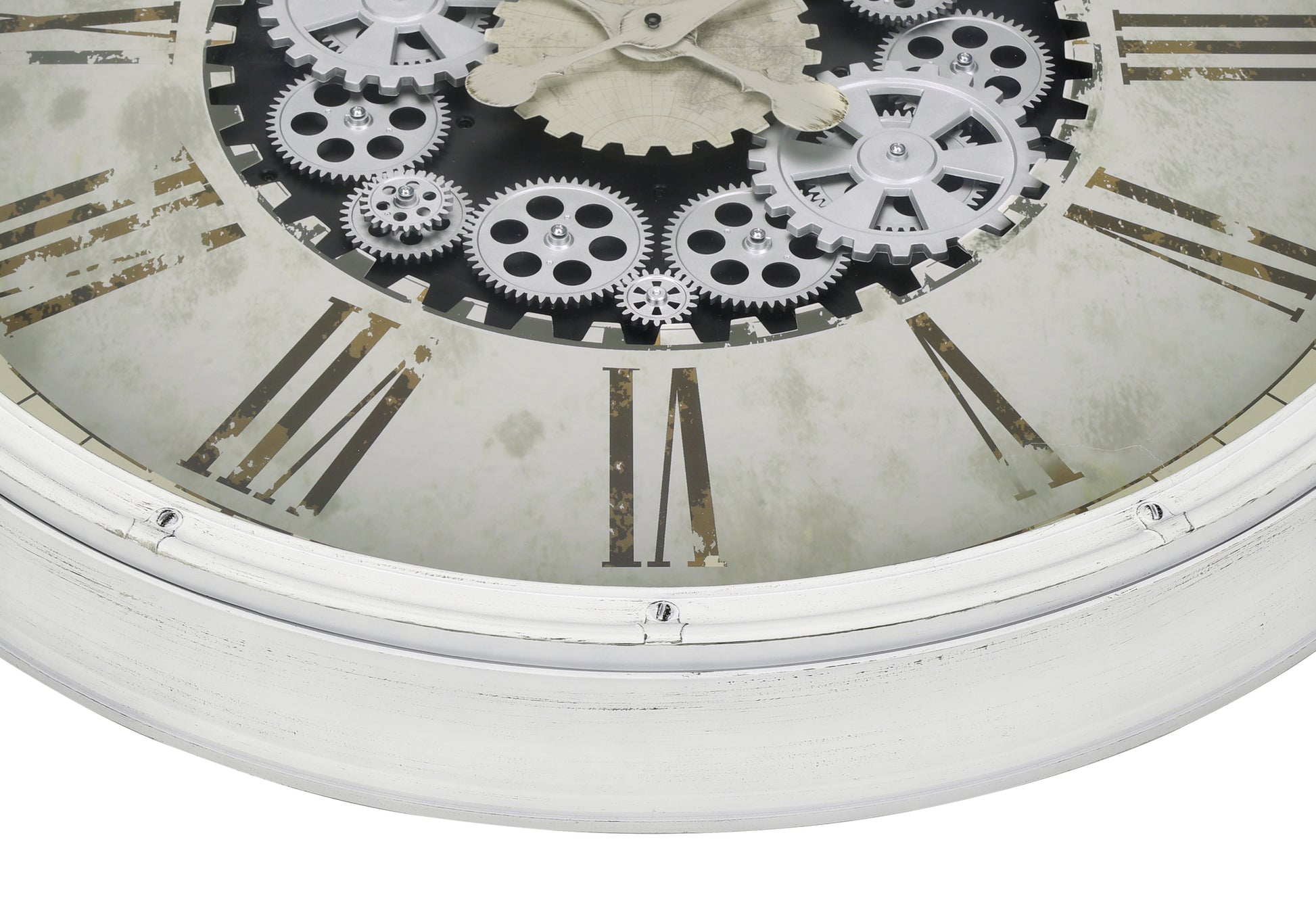 CLOCKS - 30"DIA / GEAR MECHANISM WALL CLOCK / WHITE-Clock-DECOROLALA