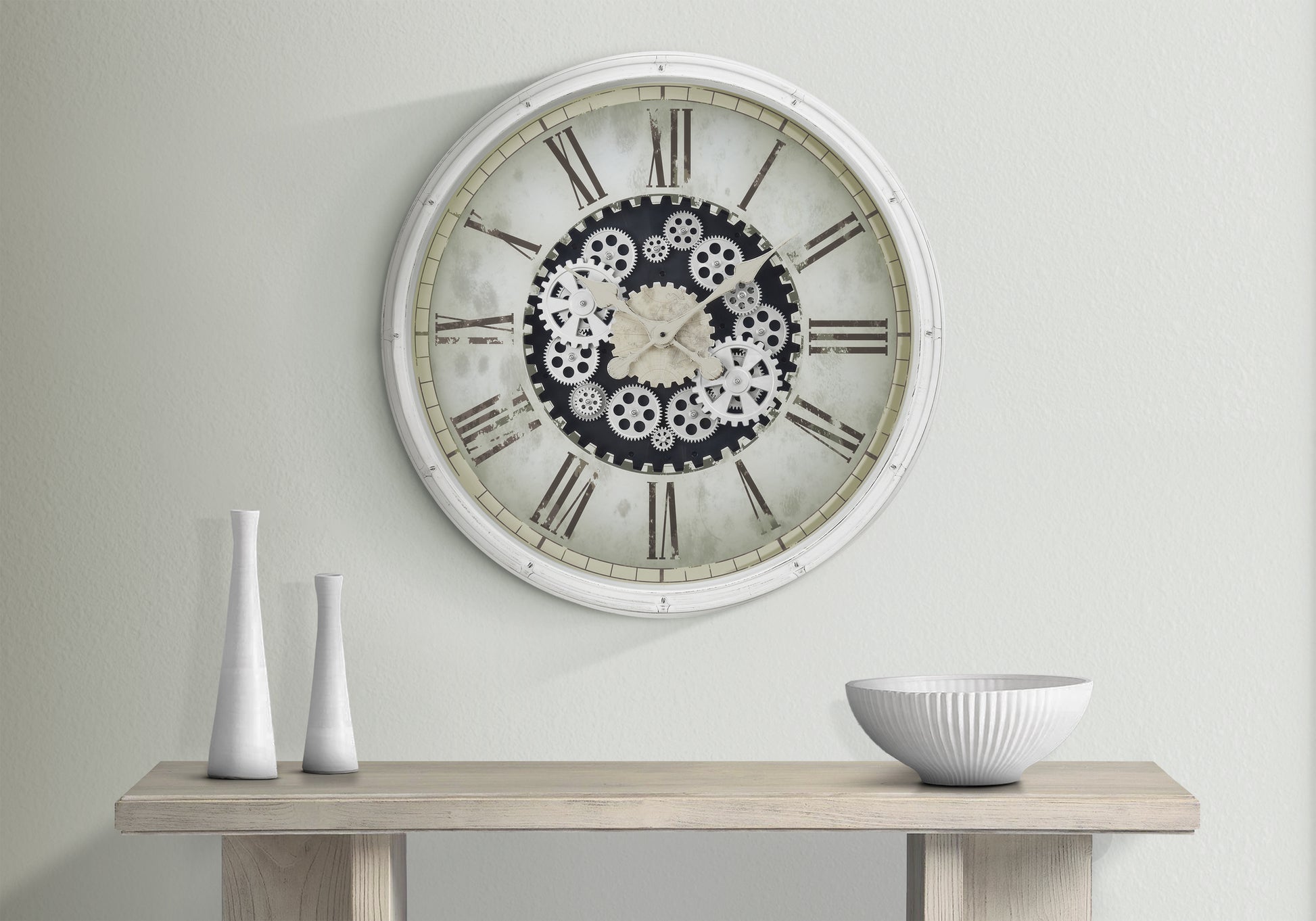 CLOCKS - 30"DIA / GEAR MECHANISM WALL CLOCK / WHITE-Clock-DECOROLALA