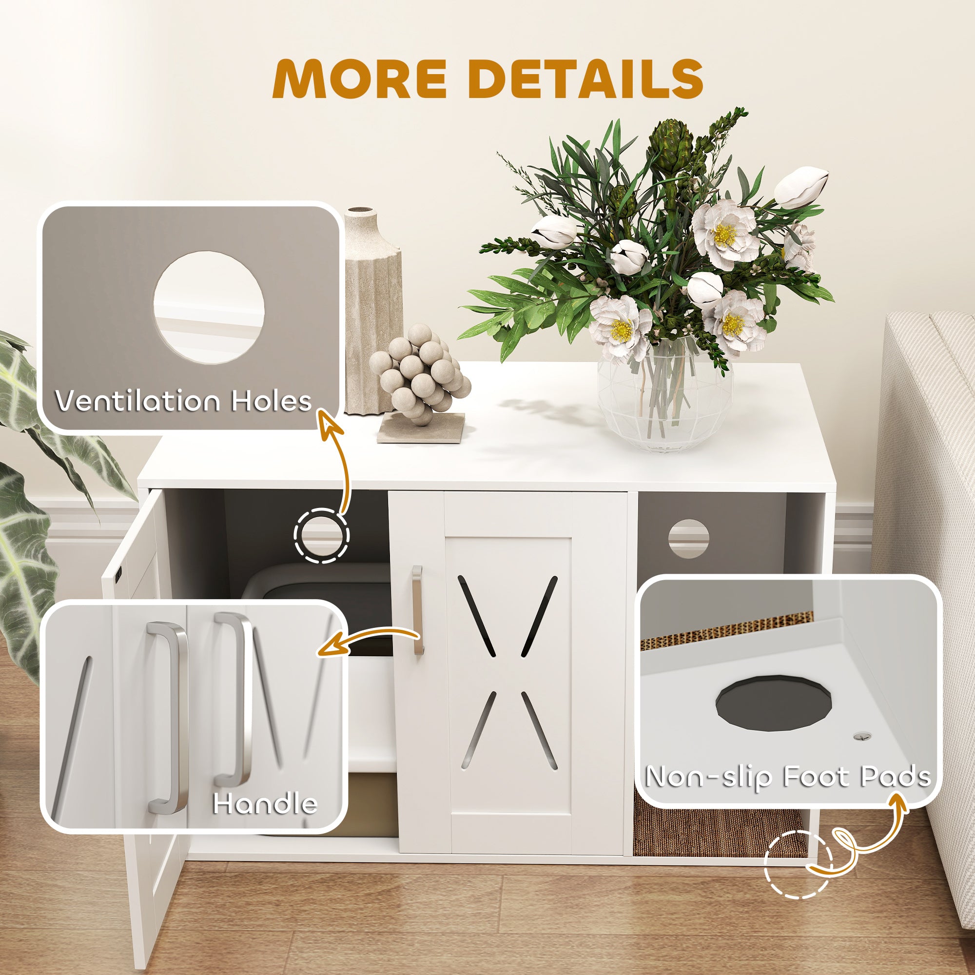 Cat Litter Box Enclosure, Hidden Cat Litter Box Furniture with Scratching Board, 31.5" x 19" x 20", White