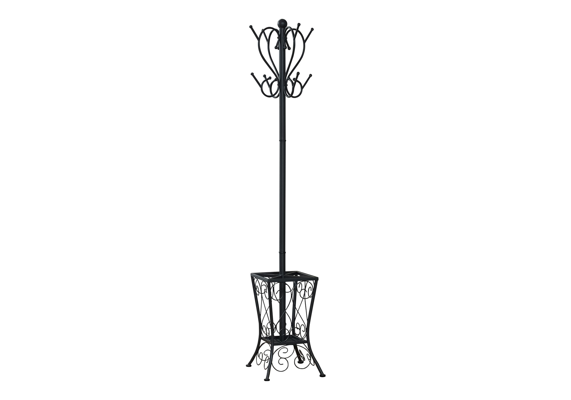 COAT RACK - 71"H / BLACK METAL WITH AN UMBRELLA HOLDER-Coat Rack-DECOROLALA
