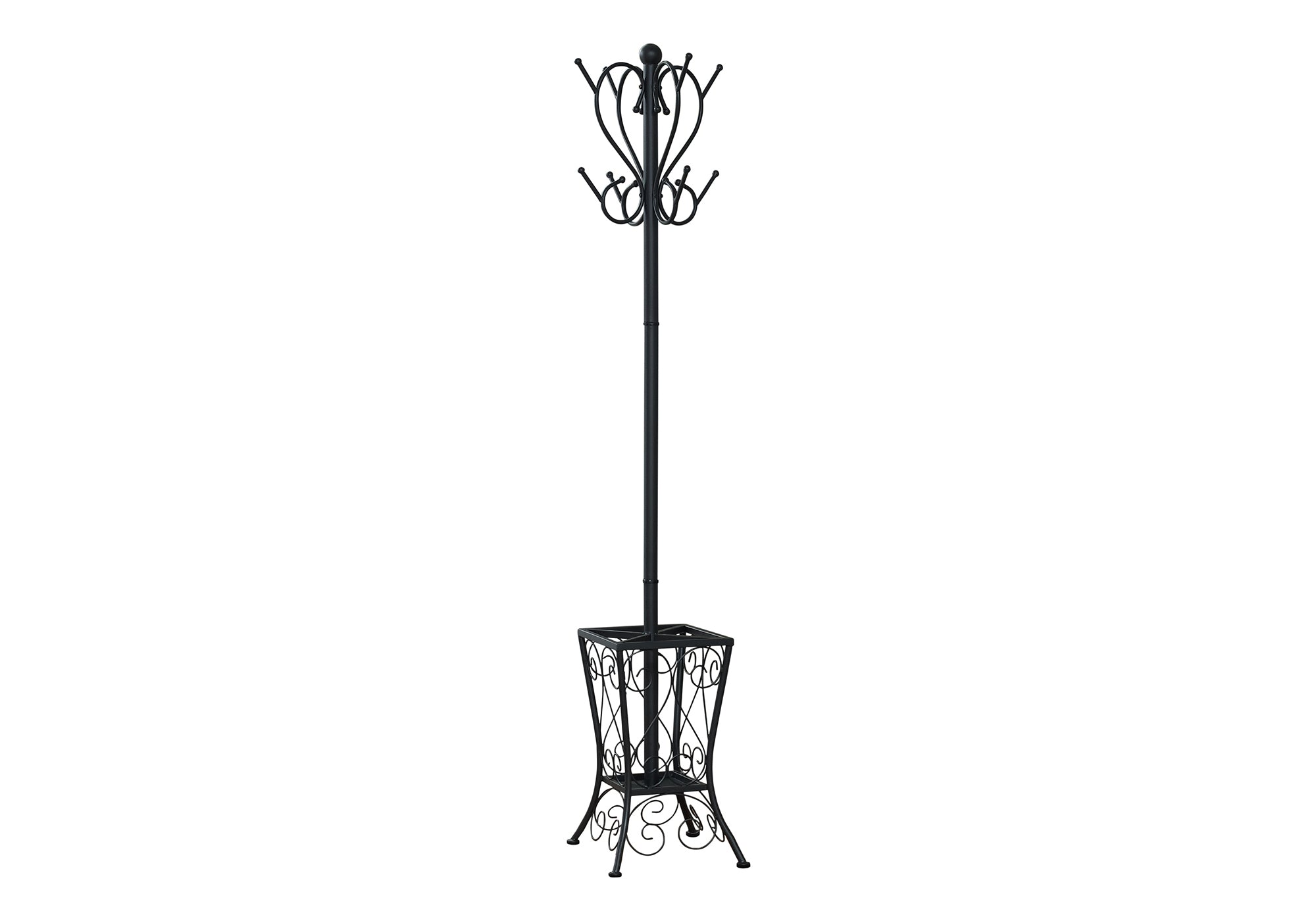 COAT RACK - 71"H / BLACK METAL WITH AN UMBRELLA HOLDER-Coat Rack-DECOROLALA