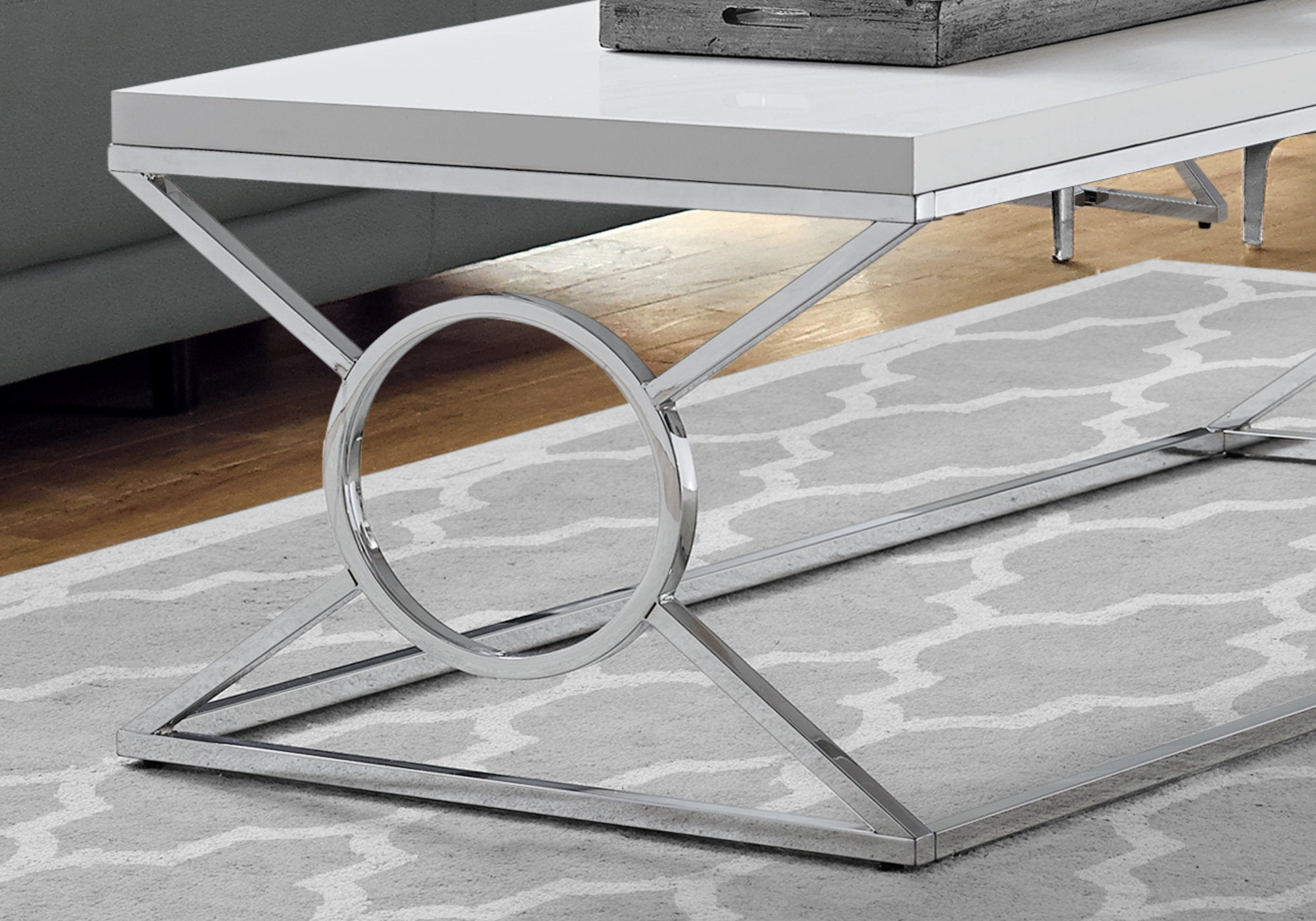 COFFEE TABLE - GLOSSY WHITE WITH CHROME METAL-Coffee Table-DECOROLALA