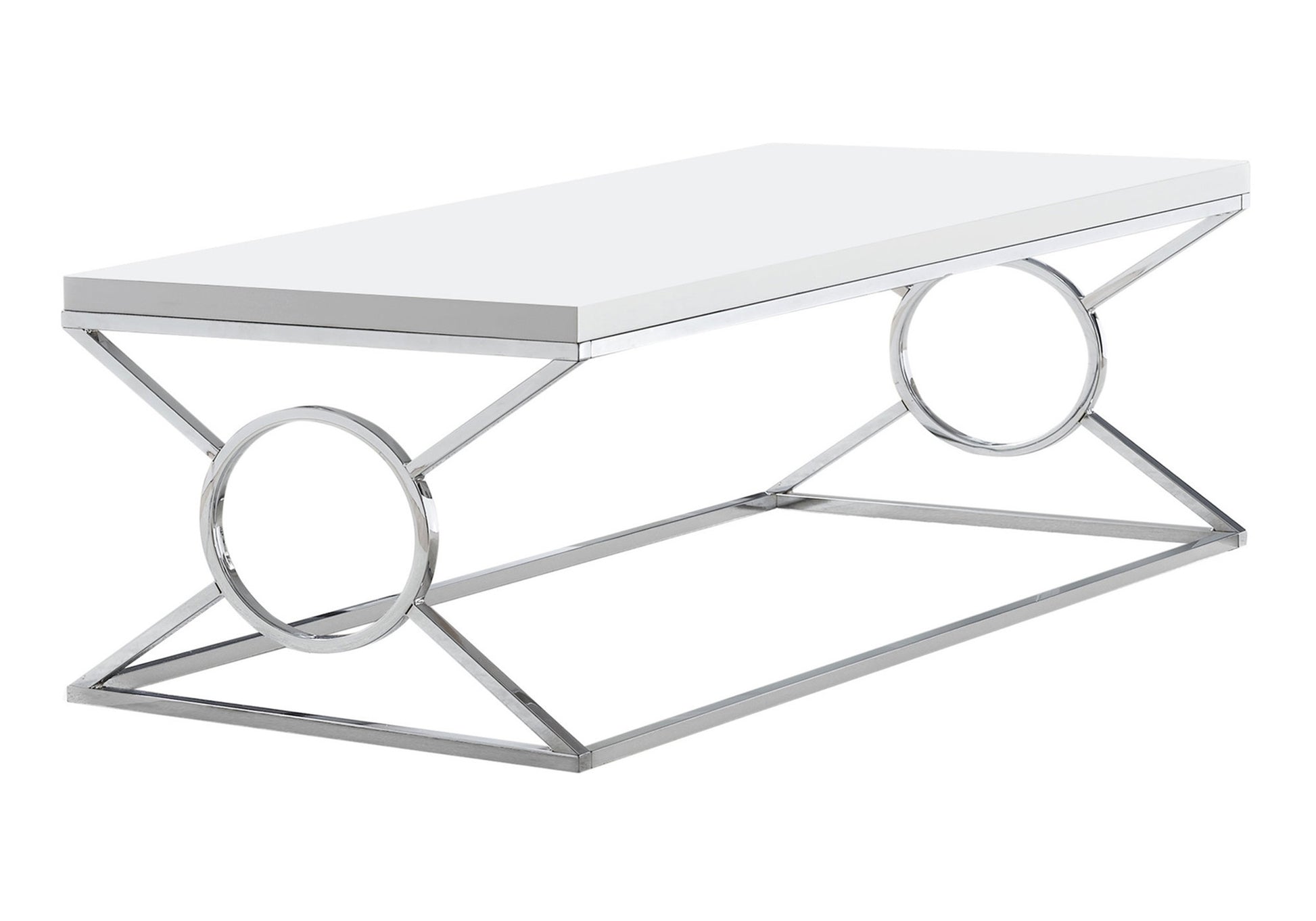COFFEE TABLE - GLOSSY WHITE WITH CHROME METAL-Coffee Table-DECOROLALA