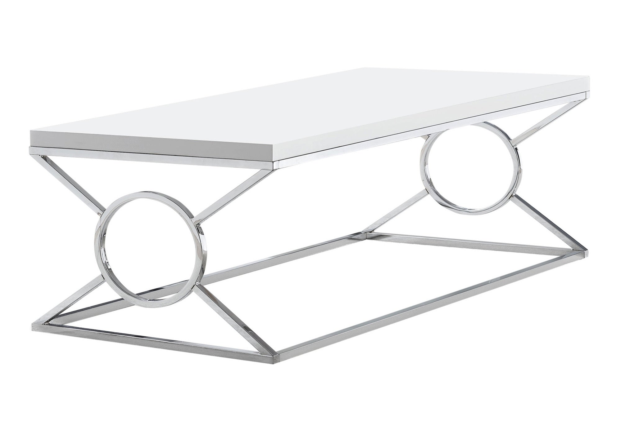 COFFEE TABLE - GLOSSY WHITE WITH CHROME METAL-Coffee Table-DECOROLALA