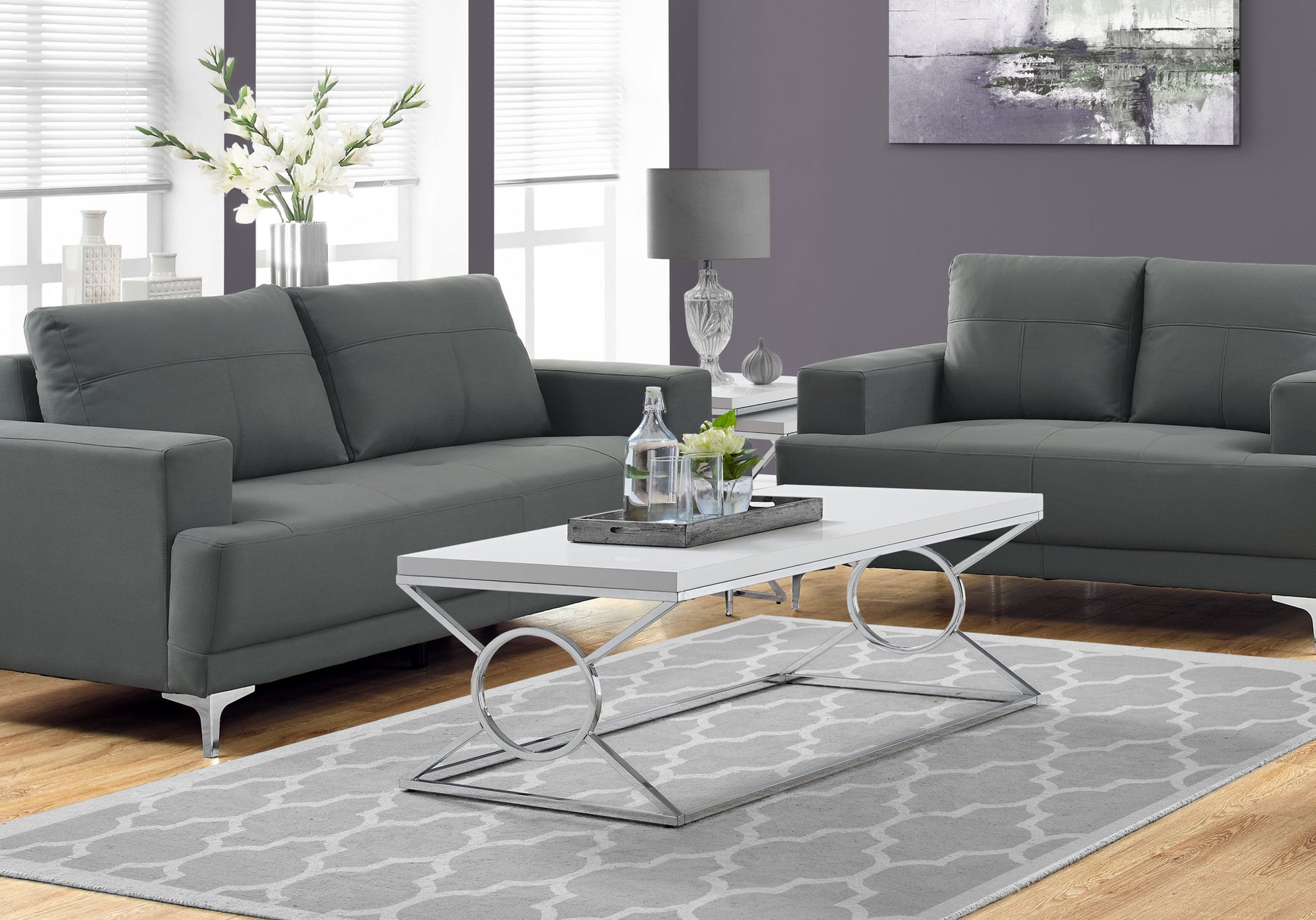COFFEE TABLE - GLOSSY WHITE WITH CHROME METAL-Coffee Table-DECOROLALA