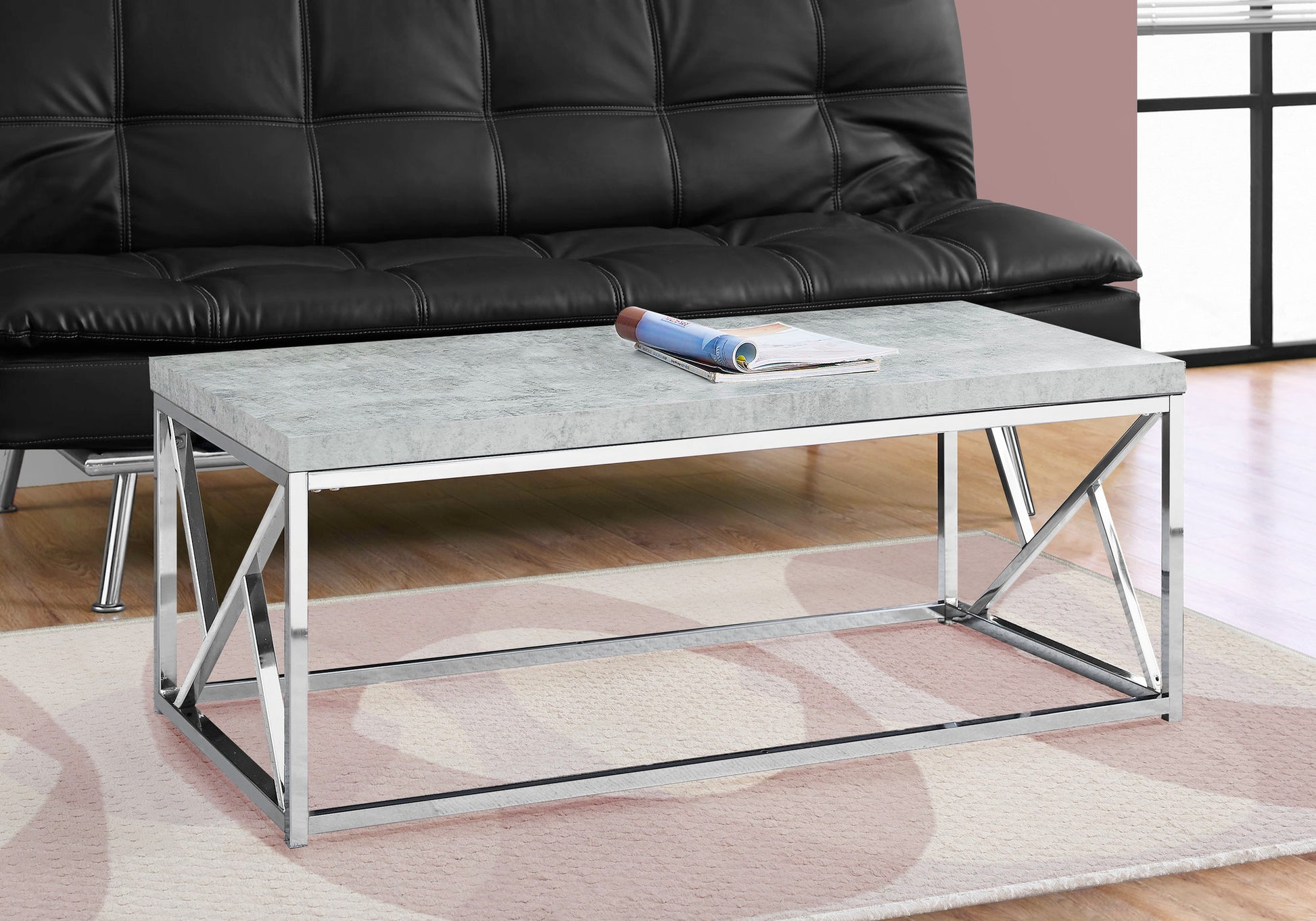 COFFEE TABLE - GREY CEMENT WITH CHROME METAL-Coffee Table-DECOROLALA