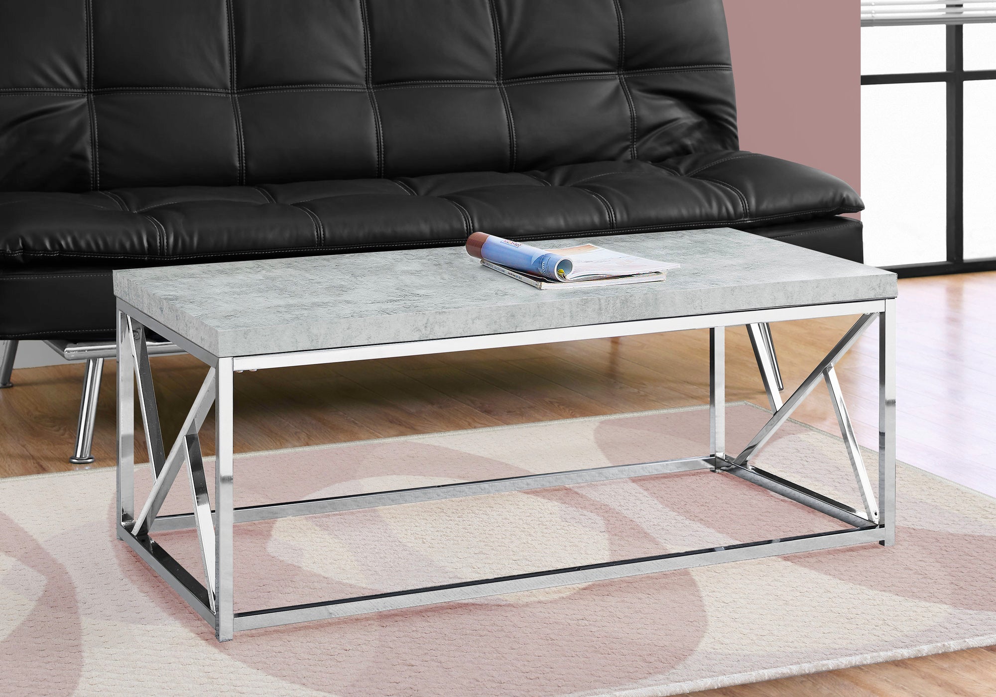 COFFEE TABLE - GREY CEMENT WITH CHROME METAL-Coffee Table-DECOROLALA