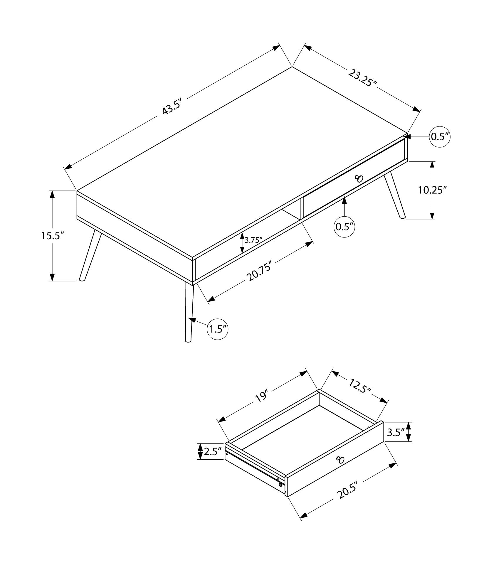 COFFEE TABLE - WALNUT MID-CENTURY WITH A DRAWER-Coffee Table-DECOROLALA
