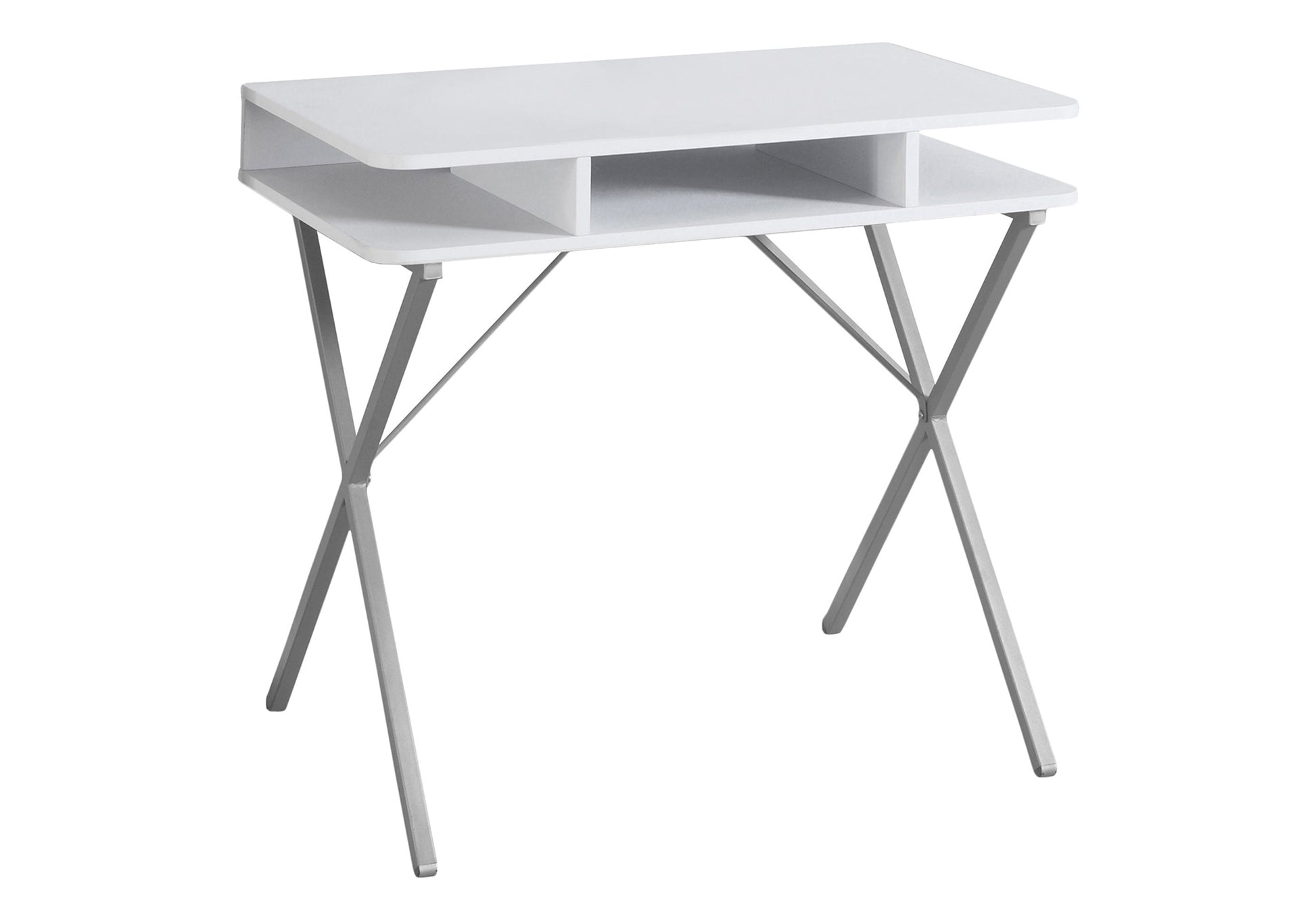 COMPUTER DESK - 31"L / WHITE TOP / SILVER METAL-Computer Desk-DECOROLALA