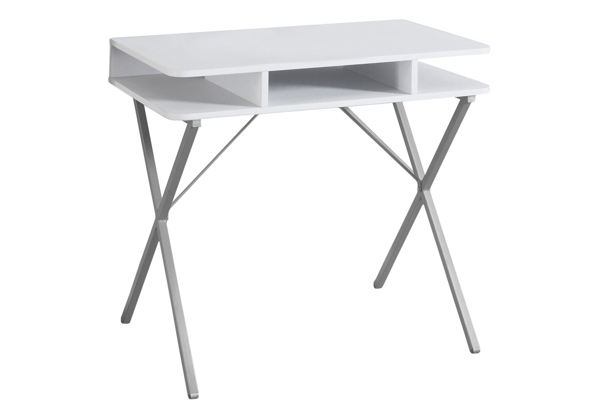COMPUTER DESK - 31"L / WHITE TOP / SILVER METAL-Computer Desk-DECOROLALA
