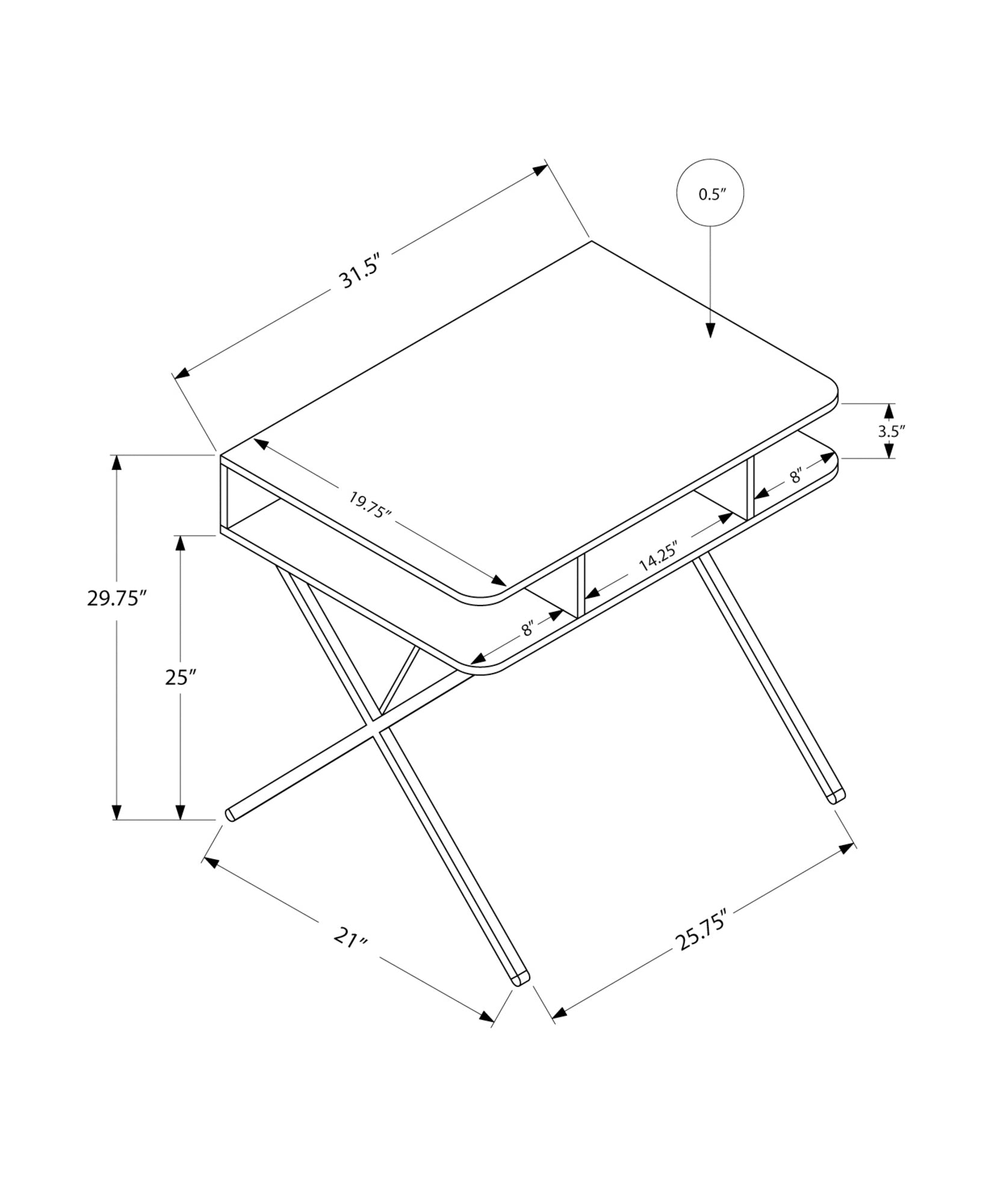 COMPUTER DESK - 31"L / WHITE TOP / SILVER METAL-Computer Desk-DECOROLALA