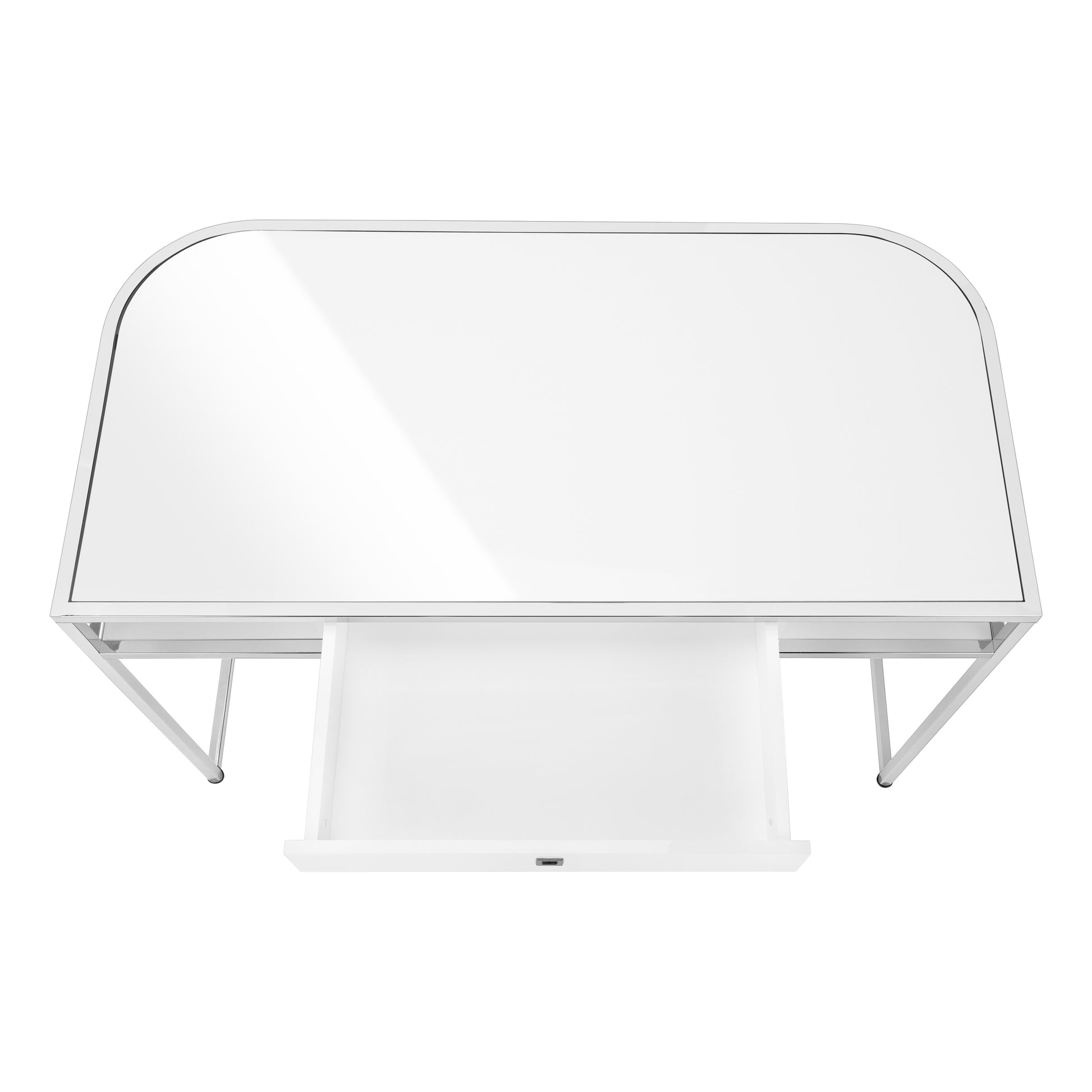 COMPUTER DESK - 48"L / GLOSSY WHITE / CHROME METAL-Computer Desk-DECOROLALA