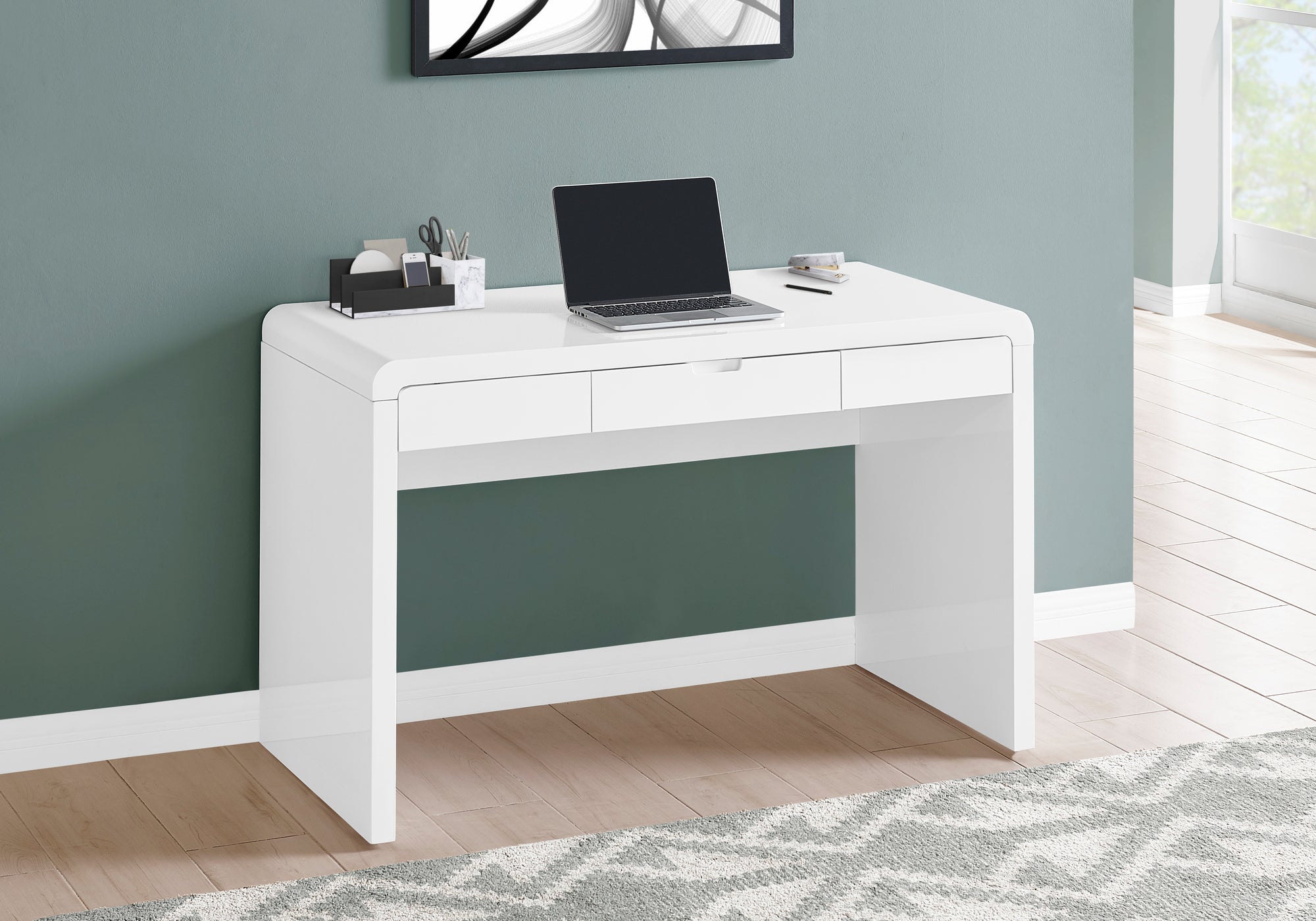 COMPUTER DESK - 48"L / HIGH GLOSSY WHITE / STORAGE DRAWER-Computer Desk-DECOROLALA