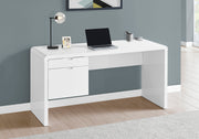 COMPUTER DESK - 60"L / HIGH GLOSSY WHITE L/R FACE DRAWER-Computer Desk-DECOROLALA