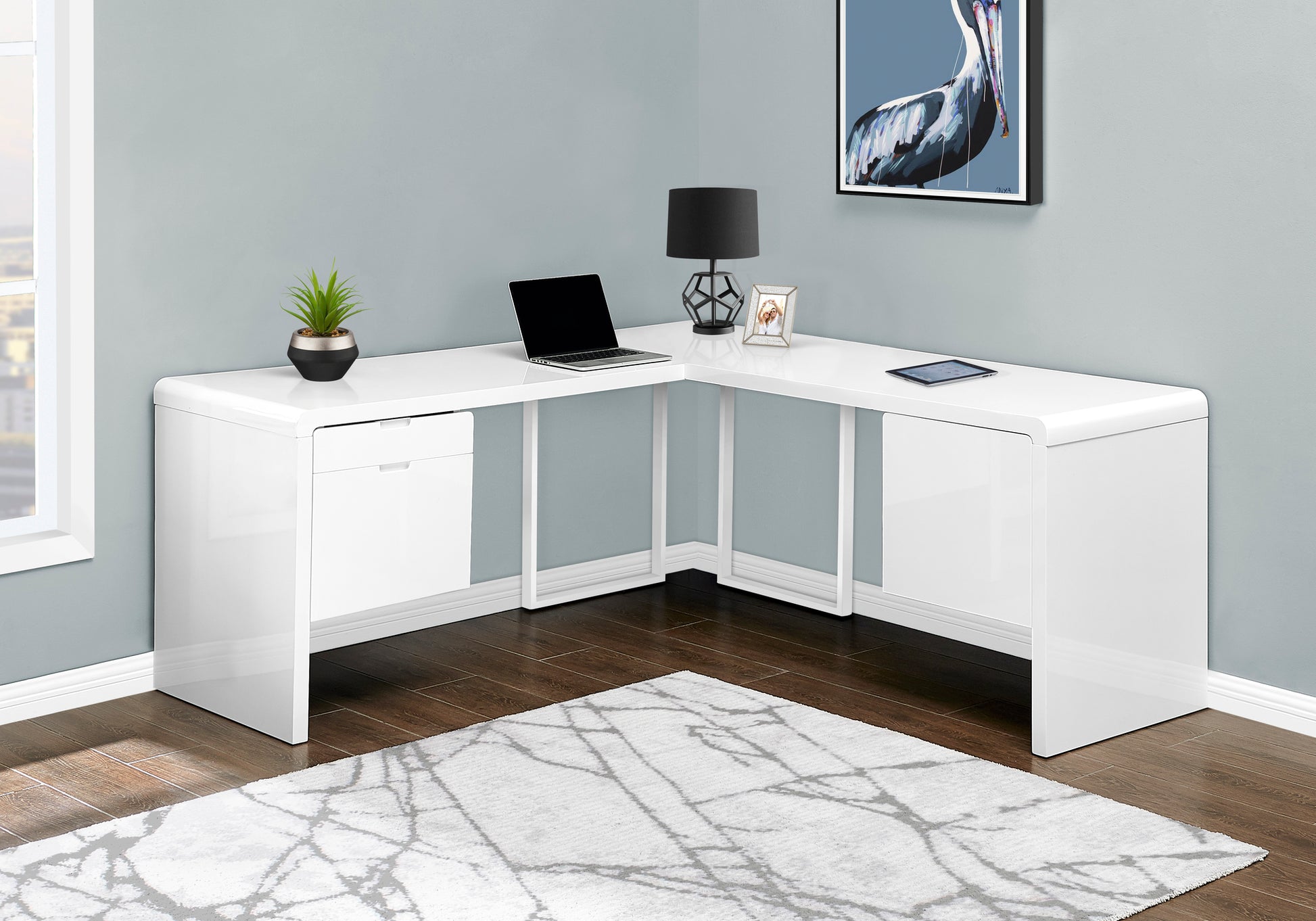 COMPUTER DESK - 72"L / HIGH GLOSSY WHITE LEFT/ RIGHT FACE-Computer Desk-DECOROLALA