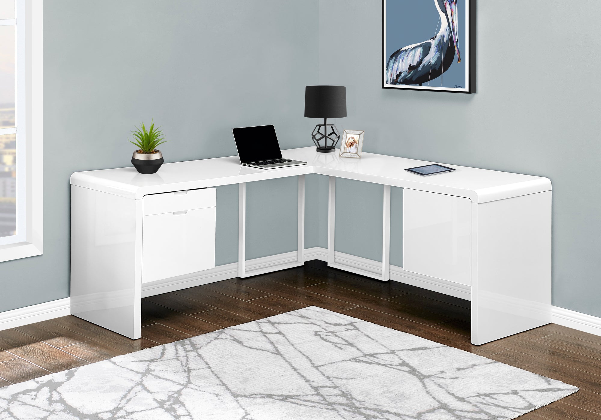 COMPUTER DESK - 72"L / HIGH GLOSSY WHITE LEFT/ RIGHT FACE-Computer Desk-DECOROLALA