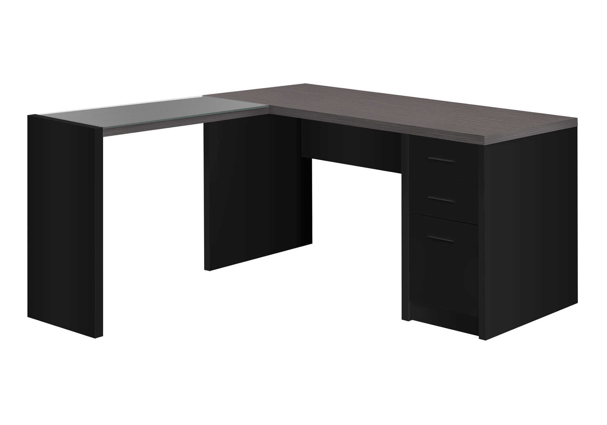 COMPUTER DESK - BLACK / GREY TOP CORNER W/ TEMPERED GLASS-Computer Desk-DECOROLALA