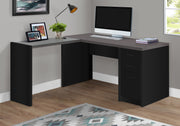 COMPUTER DESK - BLACK / GREY TOP CORNER W/ TEMPERED GLASS-Computer Desk-DECOROLALA
