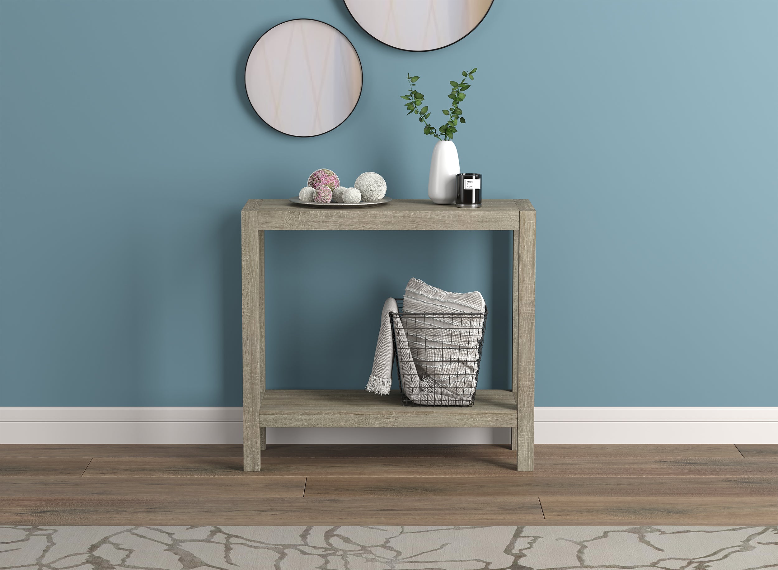 CONSOLE TABLE 26" DARK TAUPE 1 SHELF MDF-Consoles-DECOROLALA
