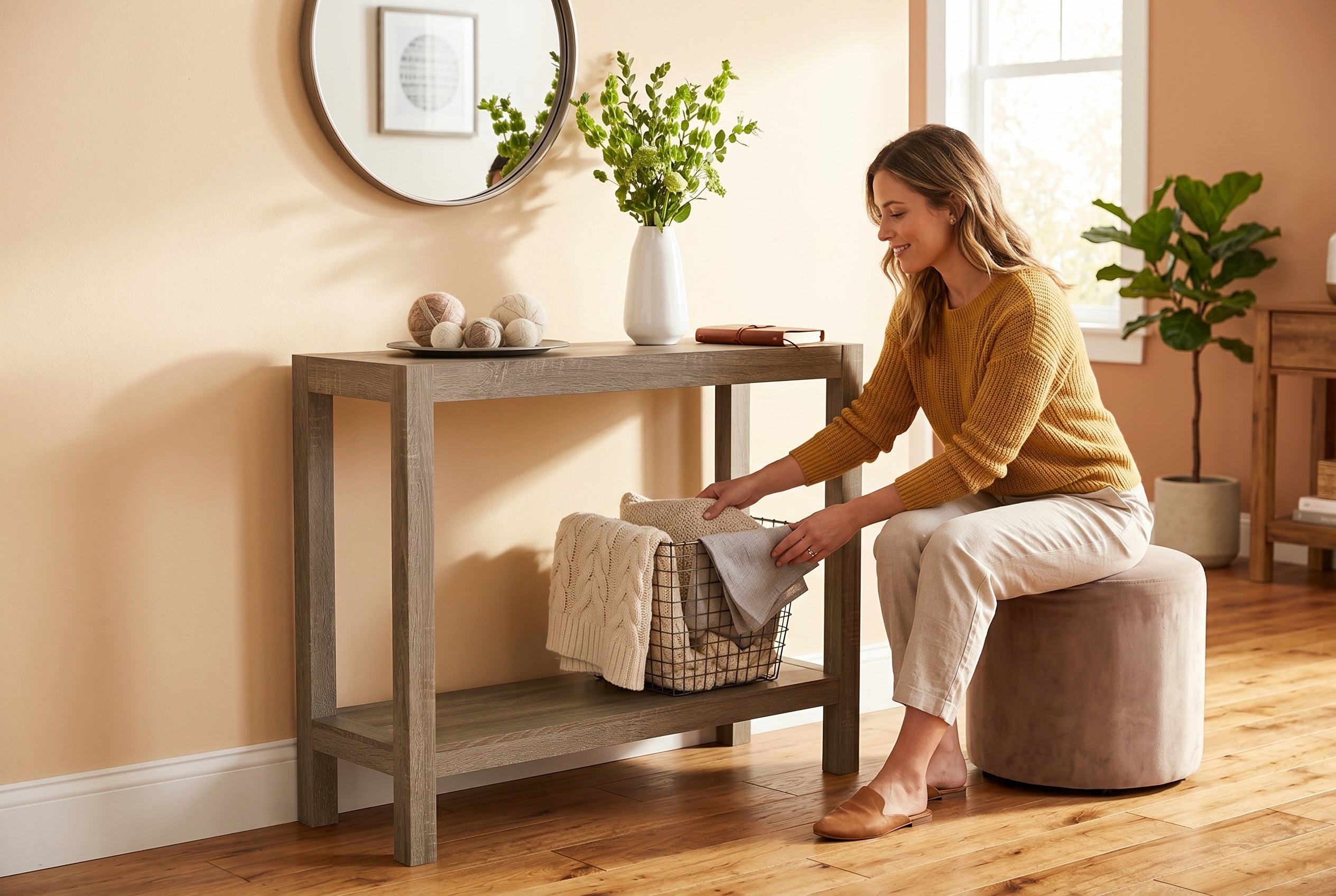 CONSOLE TABLE 26" DARK TAUPE 1 SHELF MDF-Consoles-DECOROLALA