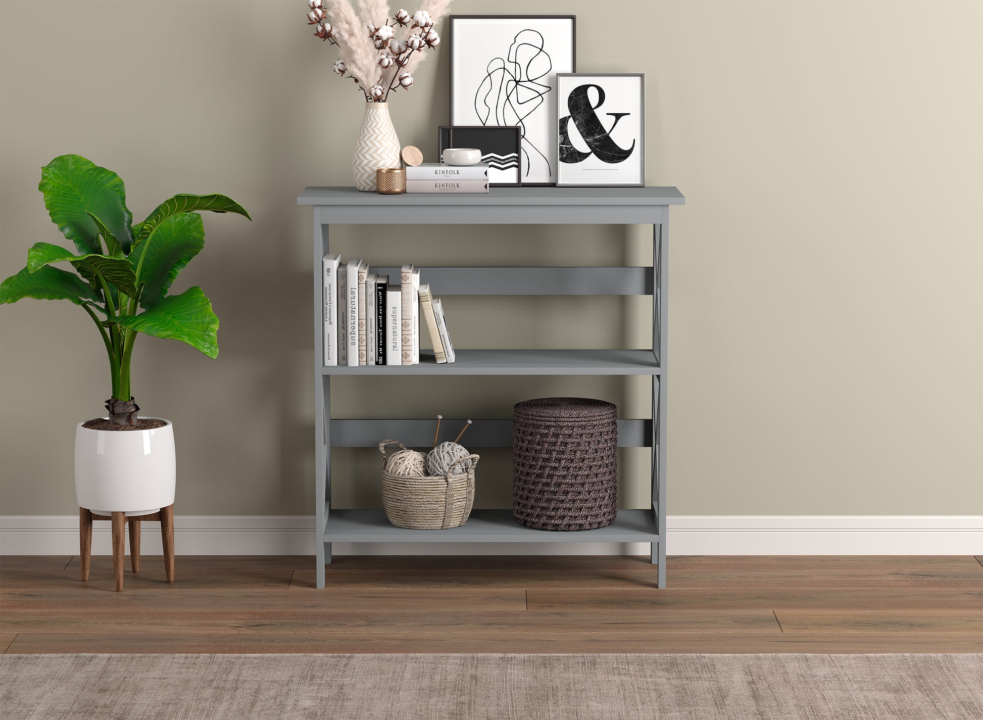 CONSOLE TABLE 31.5" LIGHT GREY 2 SHELVES MDF-Consoles-DECOROLALA