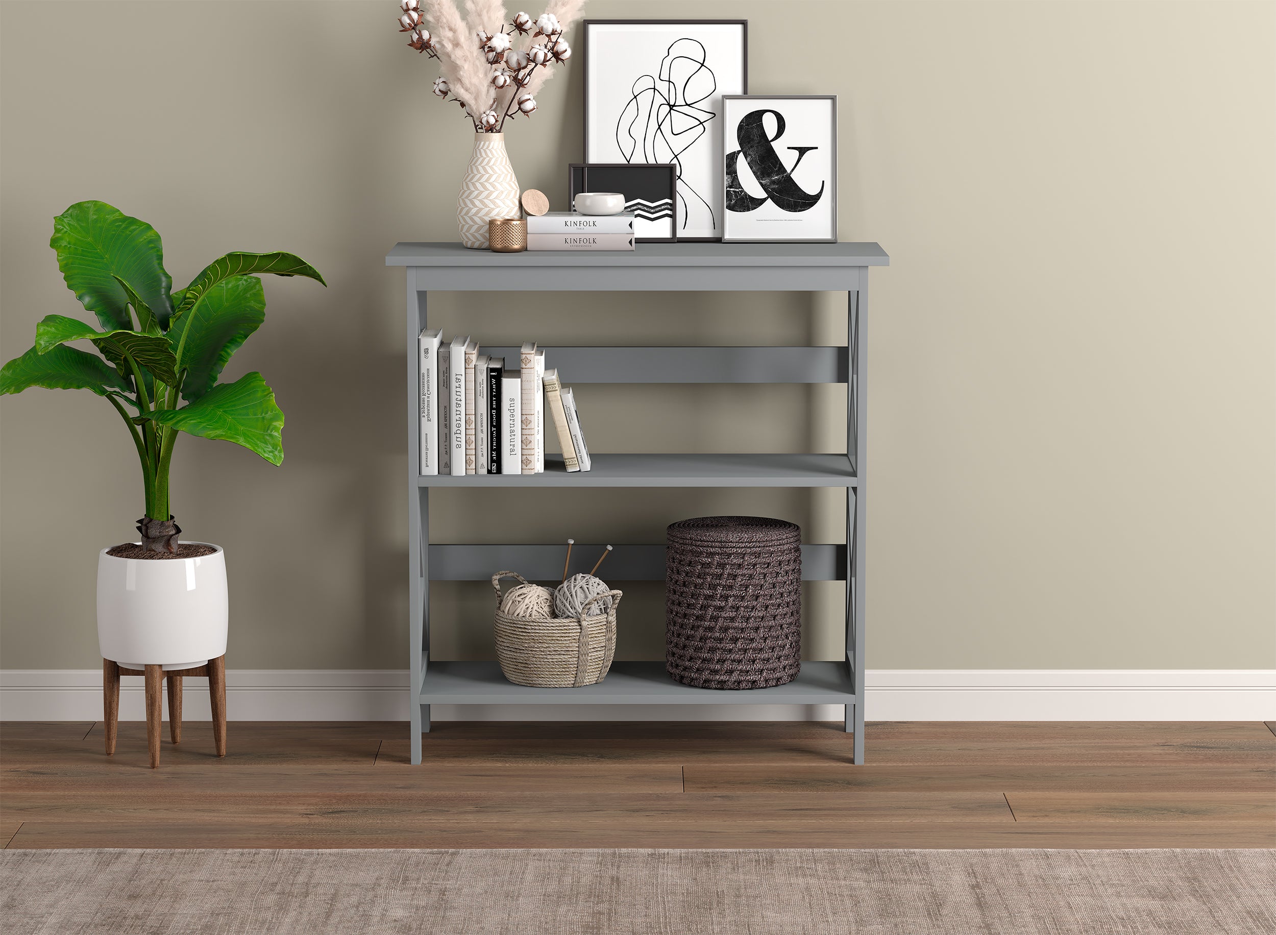 CONSOLE TABLE 31.5" LIGHT GREY 2 SHELVES MDF-Consoles-DECOROLALA