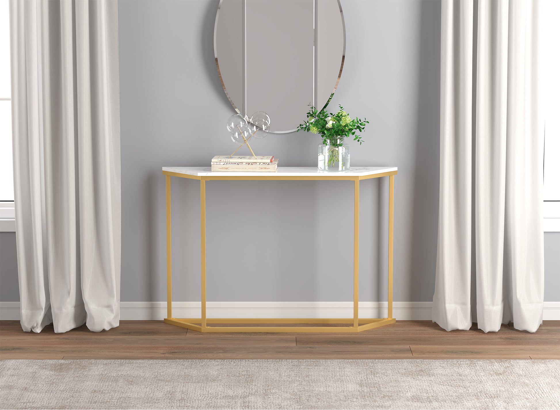 CONSOLE TABLE 44" Marble White Gold Metal-Consoles-DECOROLALA