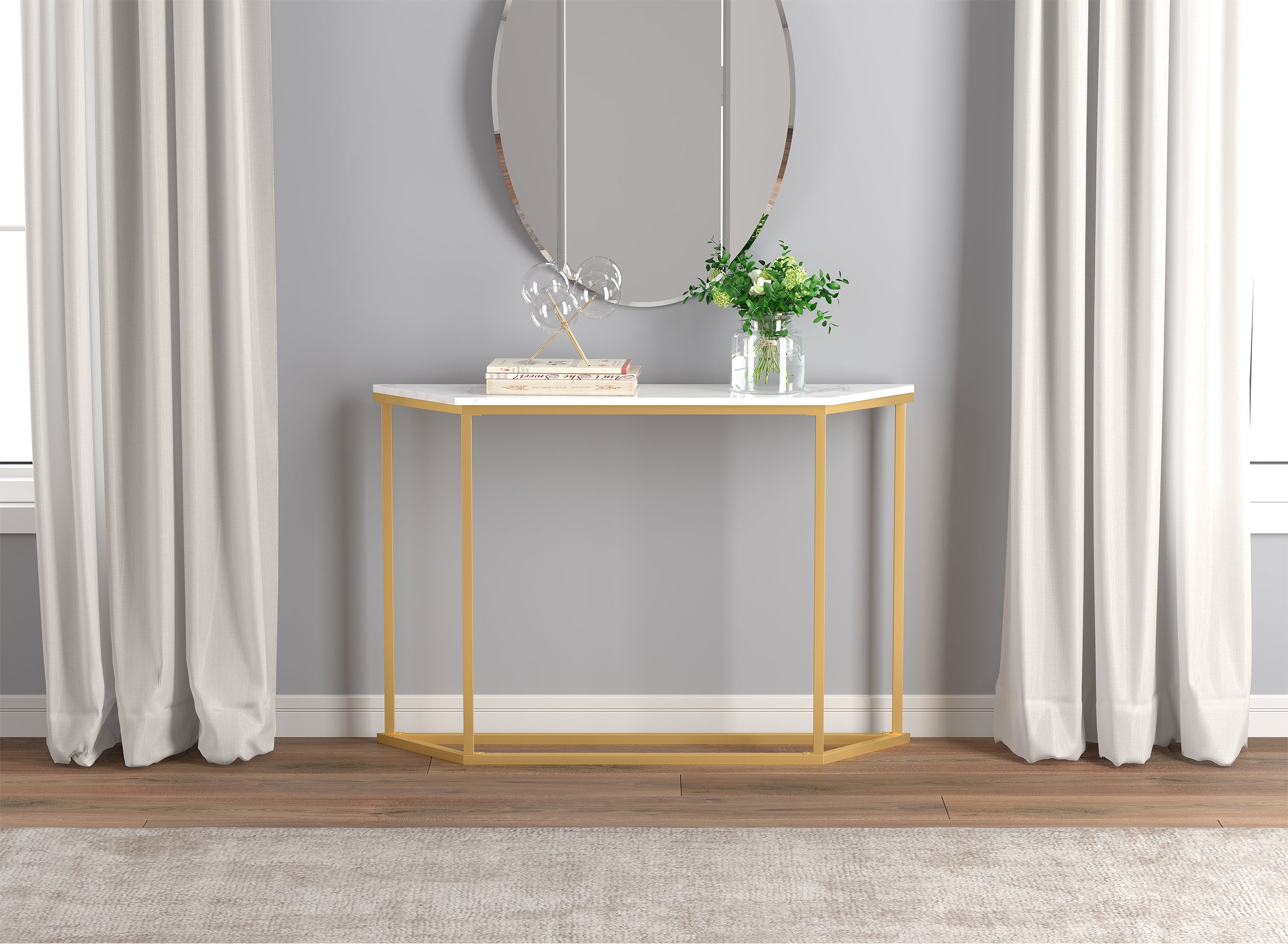 CONSOLE TABLE 44" Marble White Gold Metal-Consoles-DECOROLALA