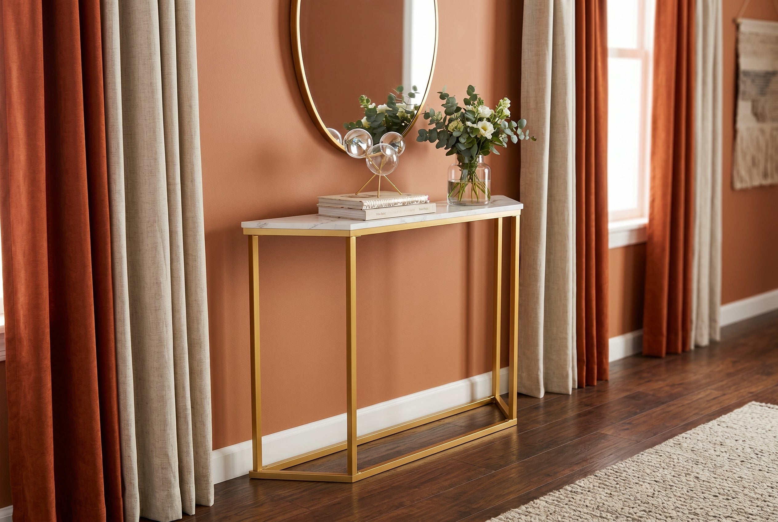 CONSOLE TABLE 44" Marble White Gold Metal-Consoles-DECOROLALA