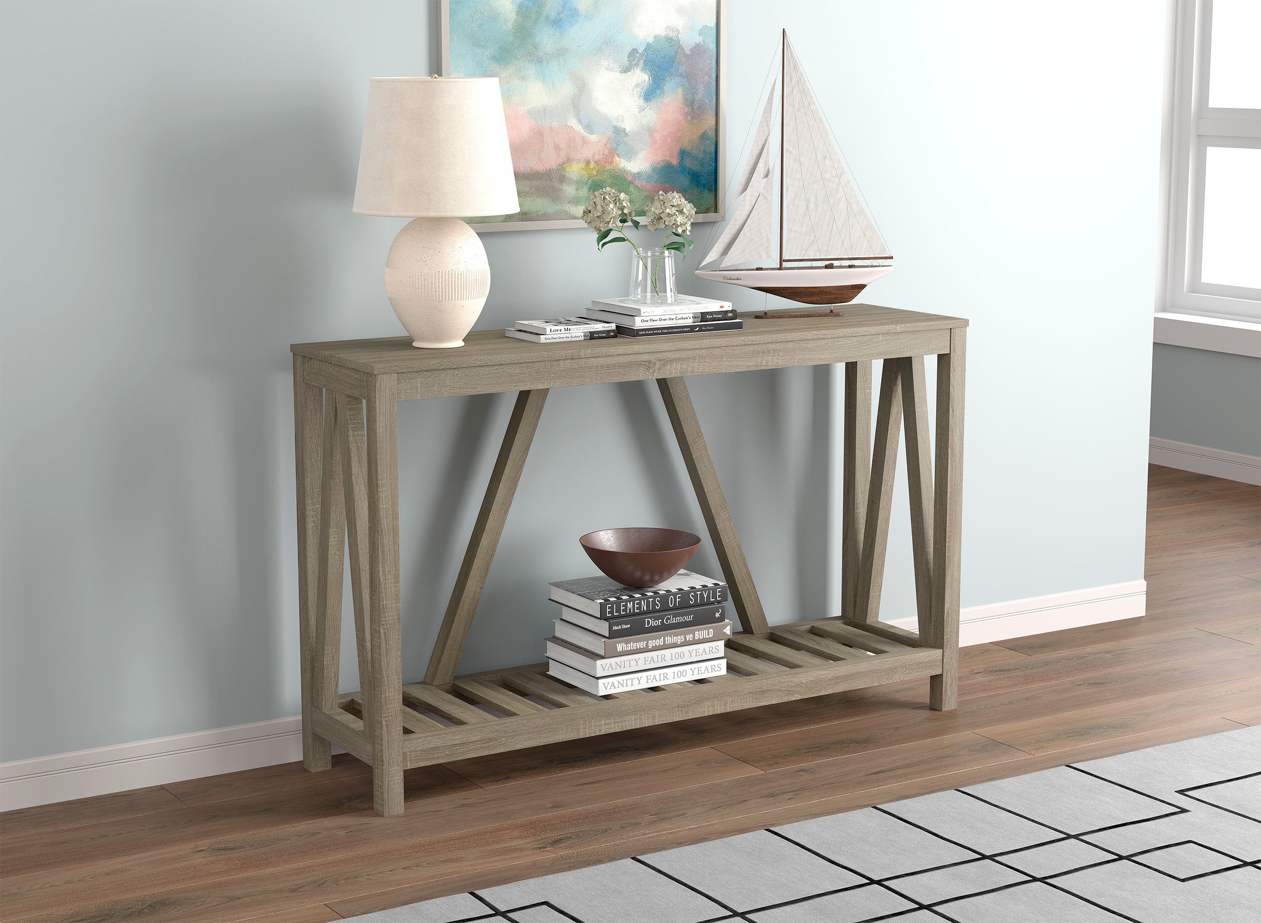 CONSOLE TABLE 52" DARK TAUPE 1 SHELF MDF-Consoles-DECOROLALA